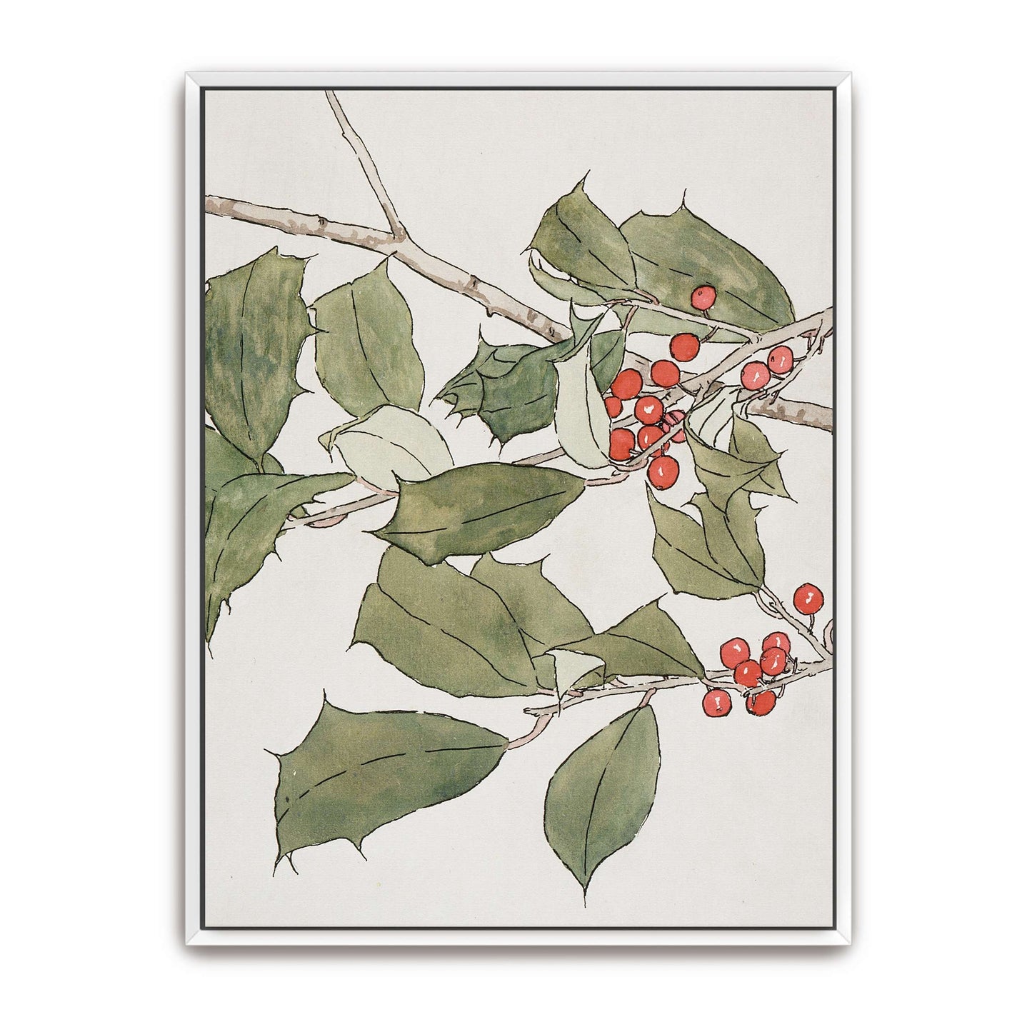 Holly branch with red berries by Hannah Borger Overbeck