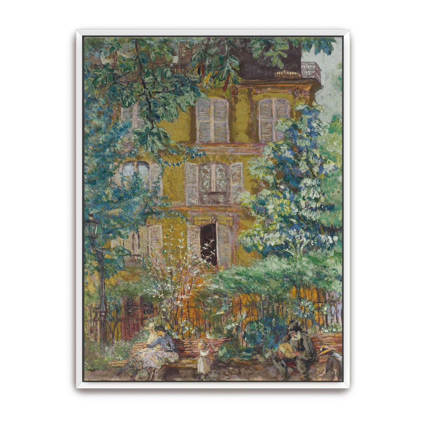 A Parisian house with people in a garden by Édouard Vuillard
