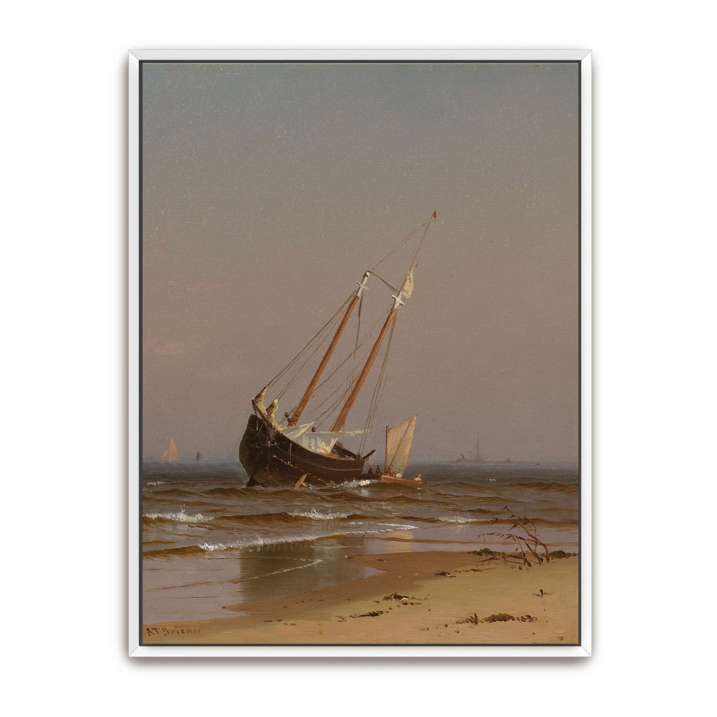 Beached Sailing Ship On Sandy Shore With Calm Water By Alfred Thompson Bricher