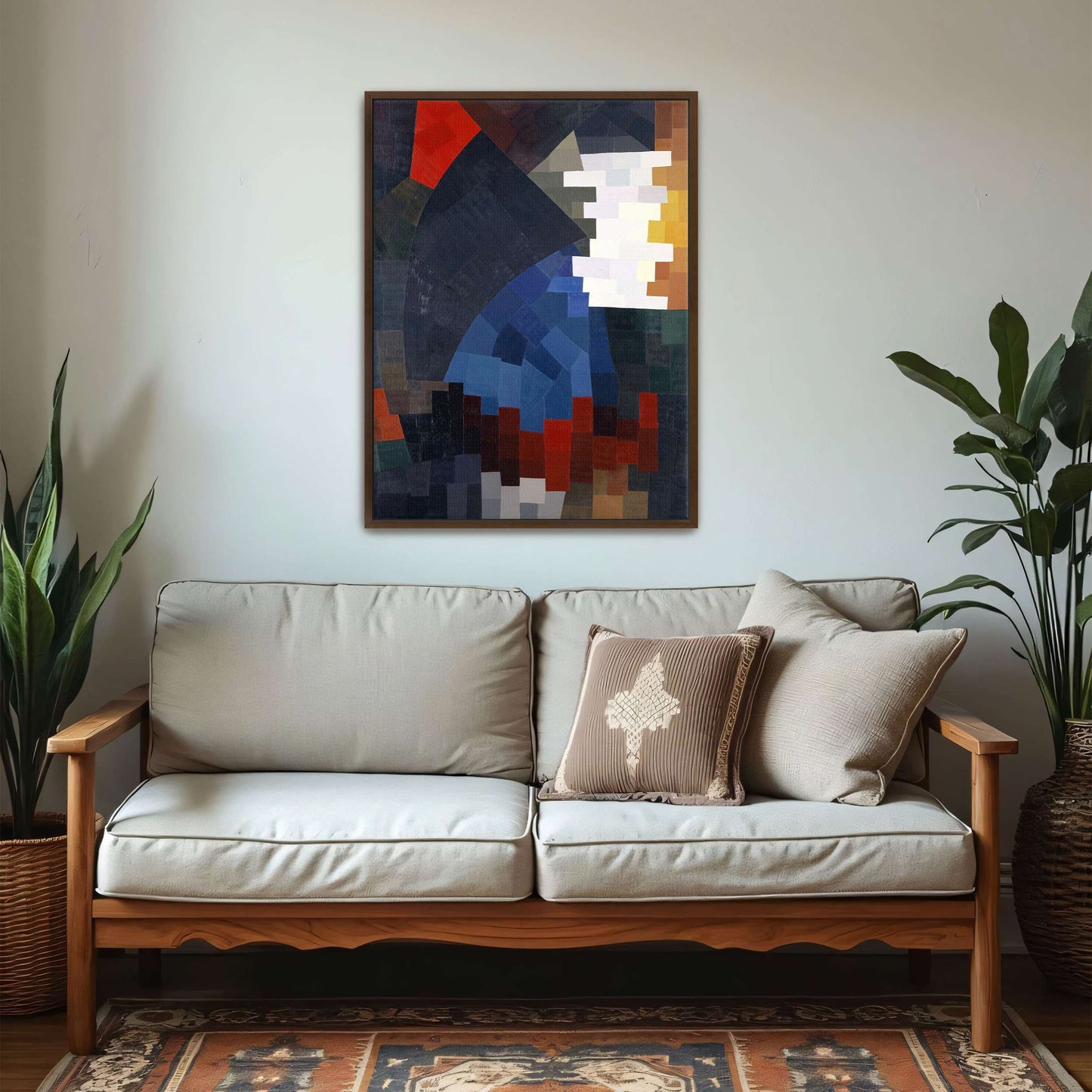 Geometric Abstract Composition With Red, Blue And White By Otto Freundlich