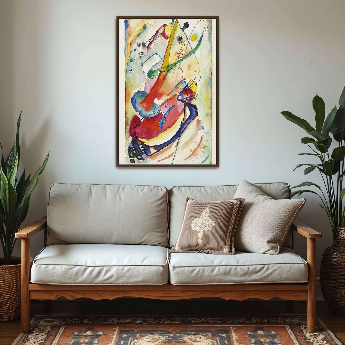 Abstract watercolor painting with colorful shapes by Wassily Kandinsky