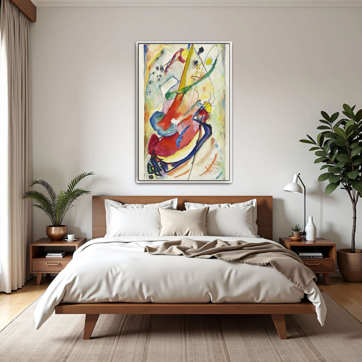 Abstract watercolor painting with colorful shapes by Wassily Kandinsky