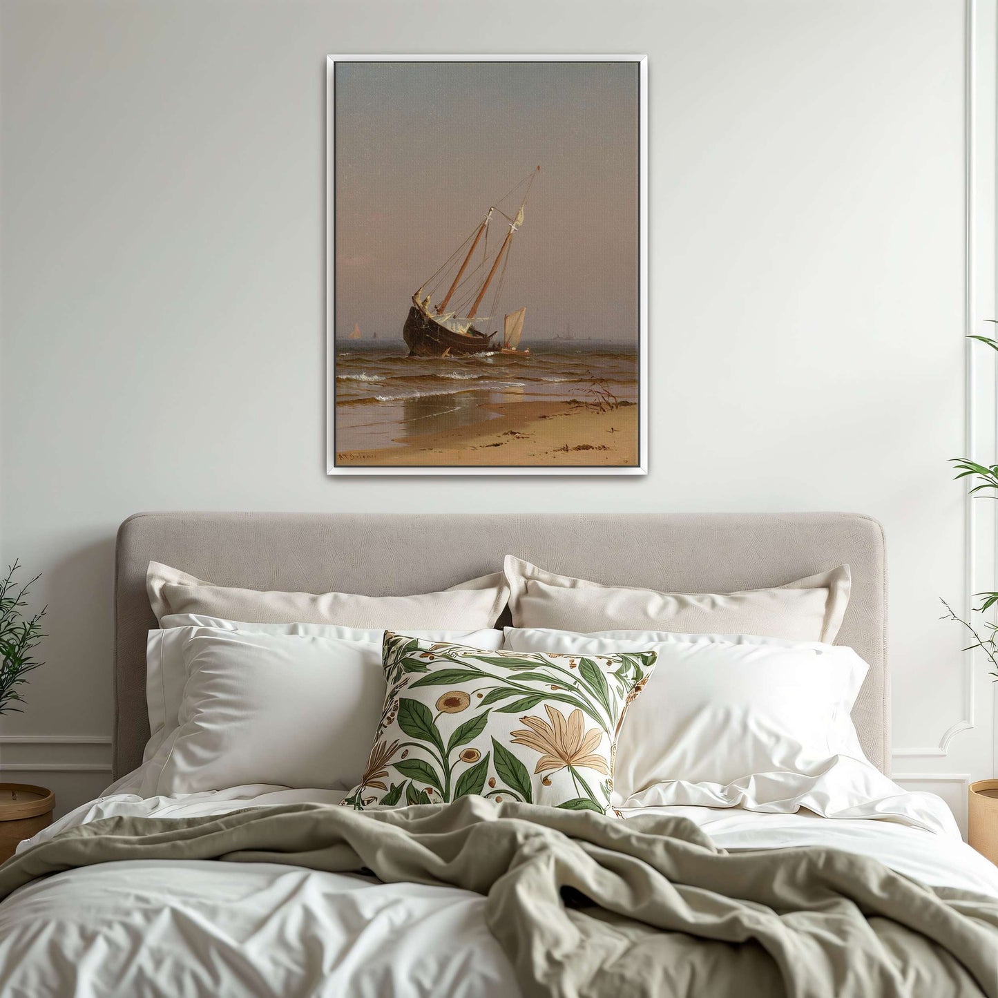 Beached Sailing Ship On Sandy Shore With Calm Water By Alfred Thompson Bricher