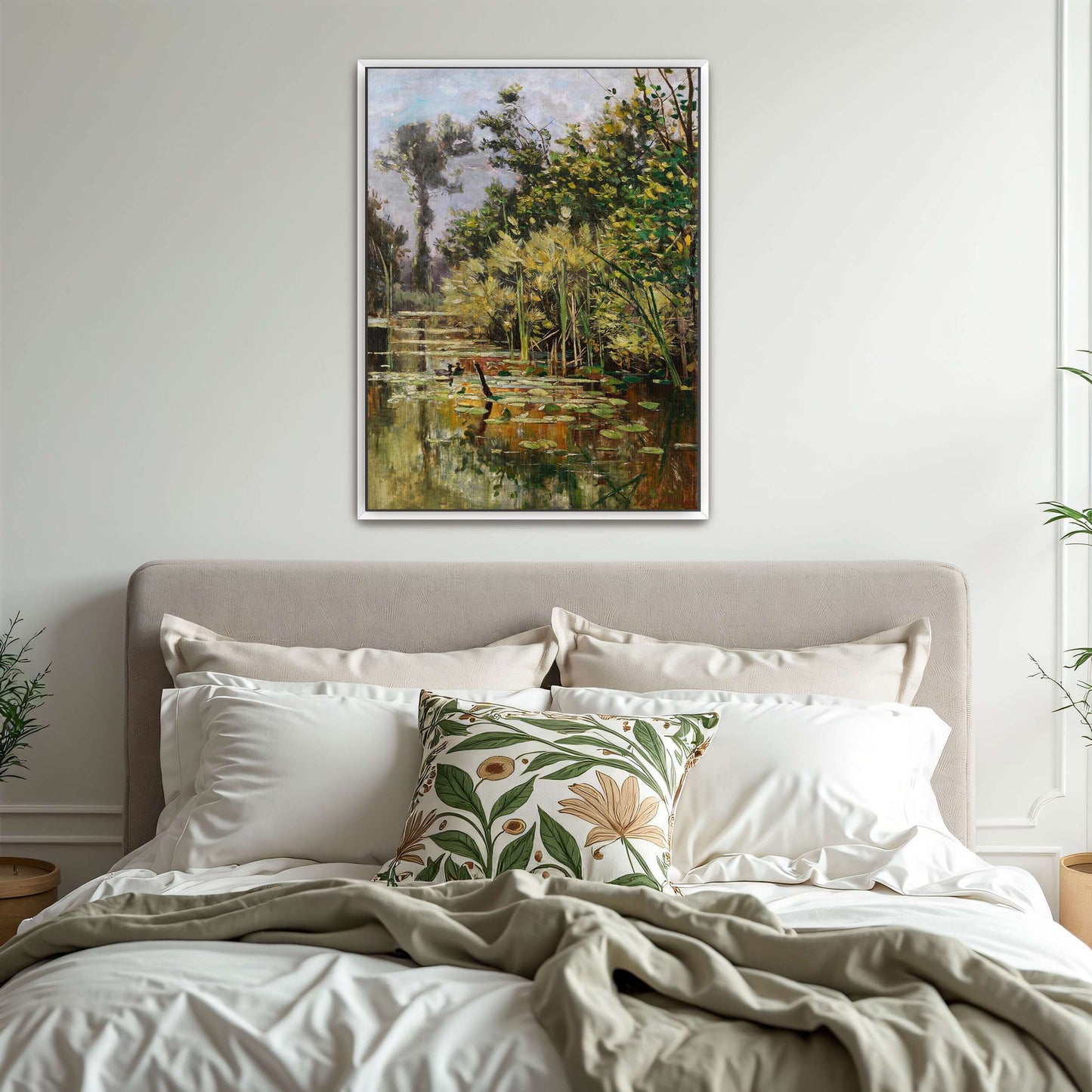 A pond with ducks in a forest by Karl Hagemeister
