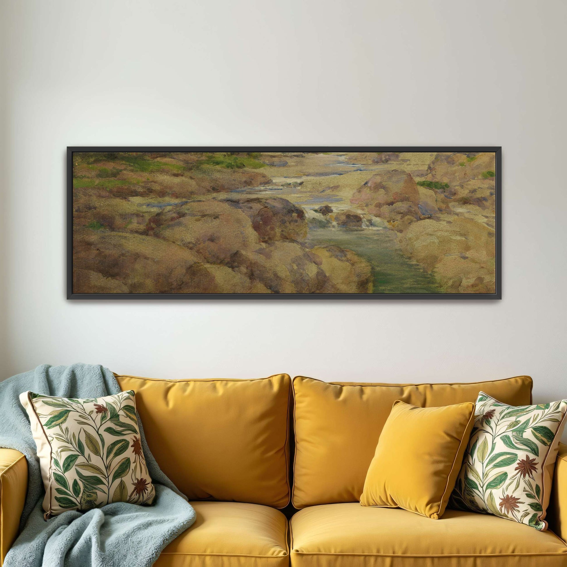 Rocky riverbed with trees and clouds by William Henry Holmes