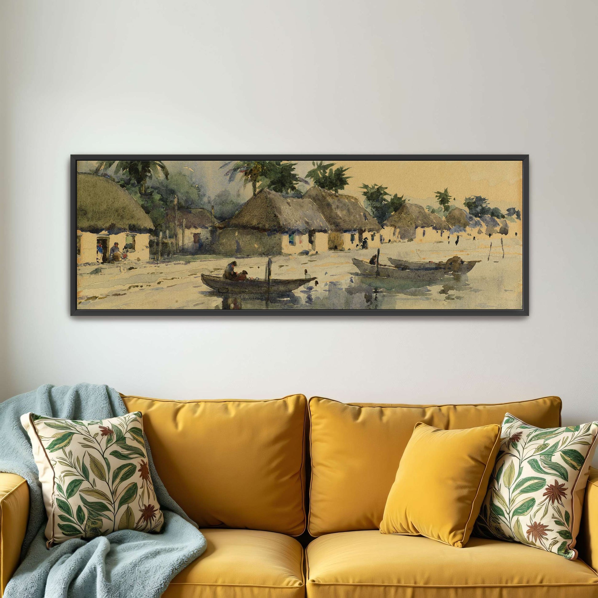 A watercolor painting of a village on the coast by William Henry Holmes
