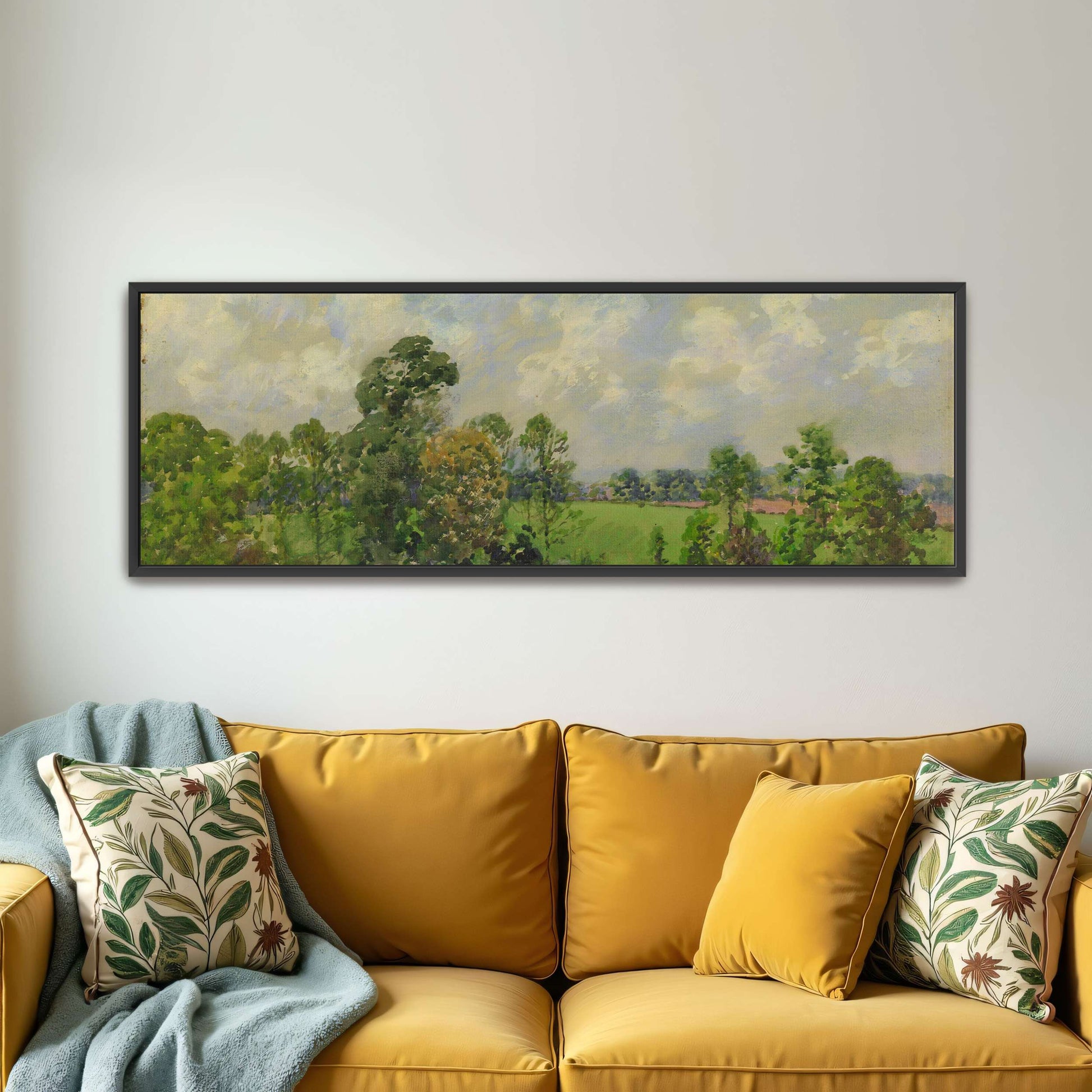 watercolor landscape painting green trees and clouds by William Henry Holmes