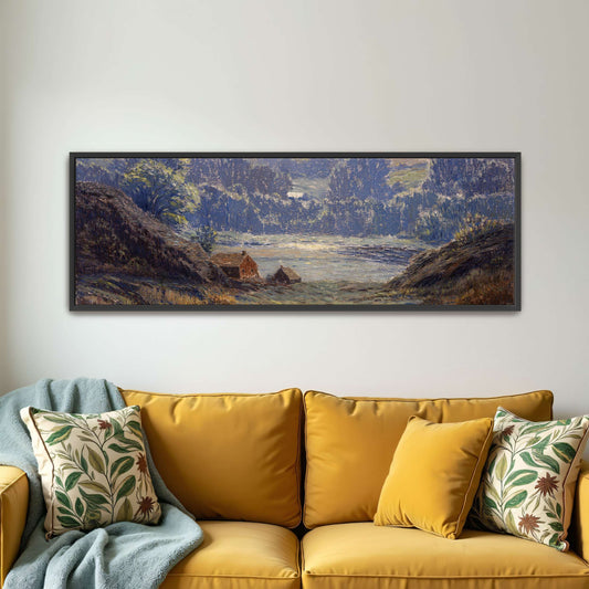 A landscape with a house in a valley by Leonard Ochtman