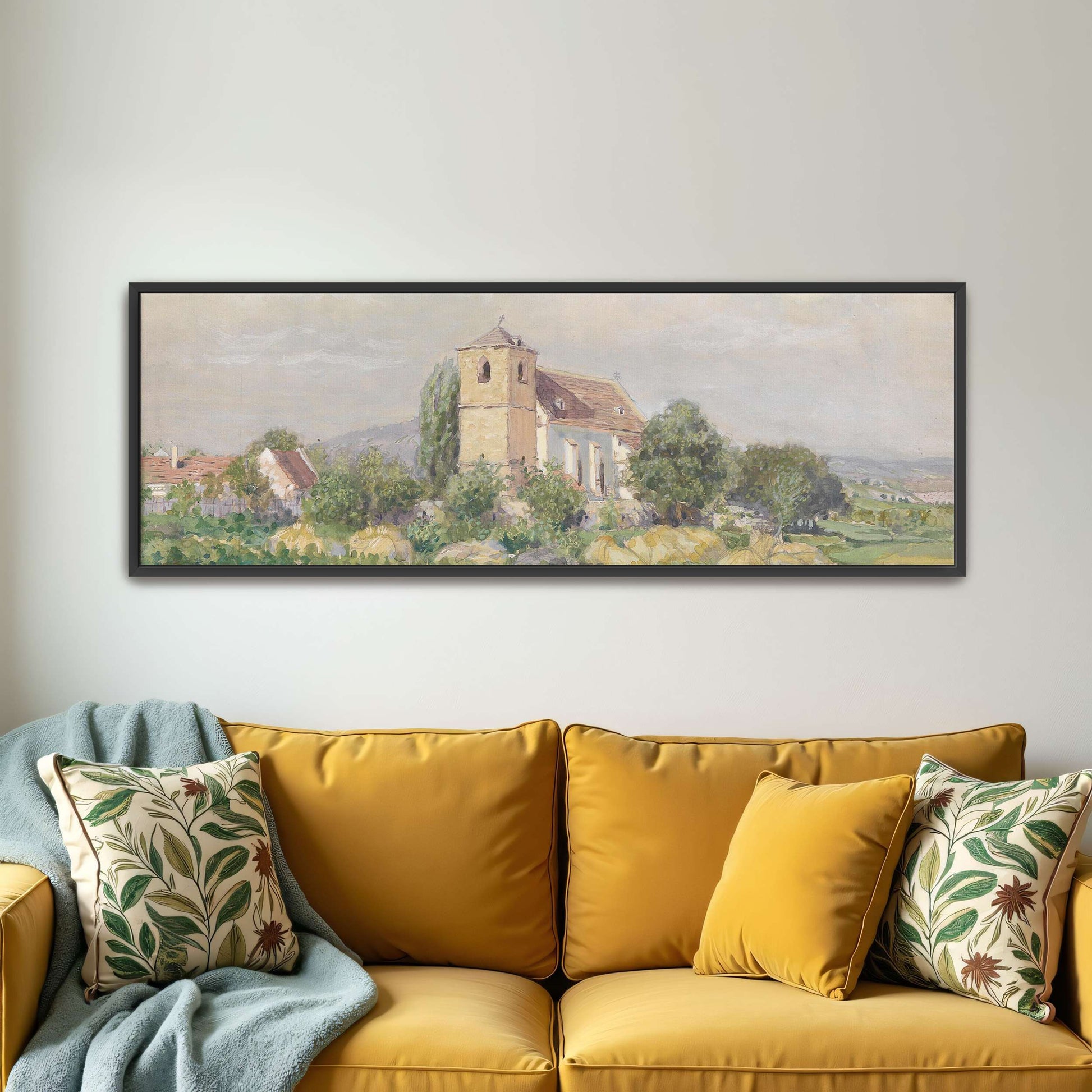 Church and cows in a field by Eugen Jettel