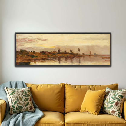 Sunset over a Dutch Canal with Windmill by Paul Baum