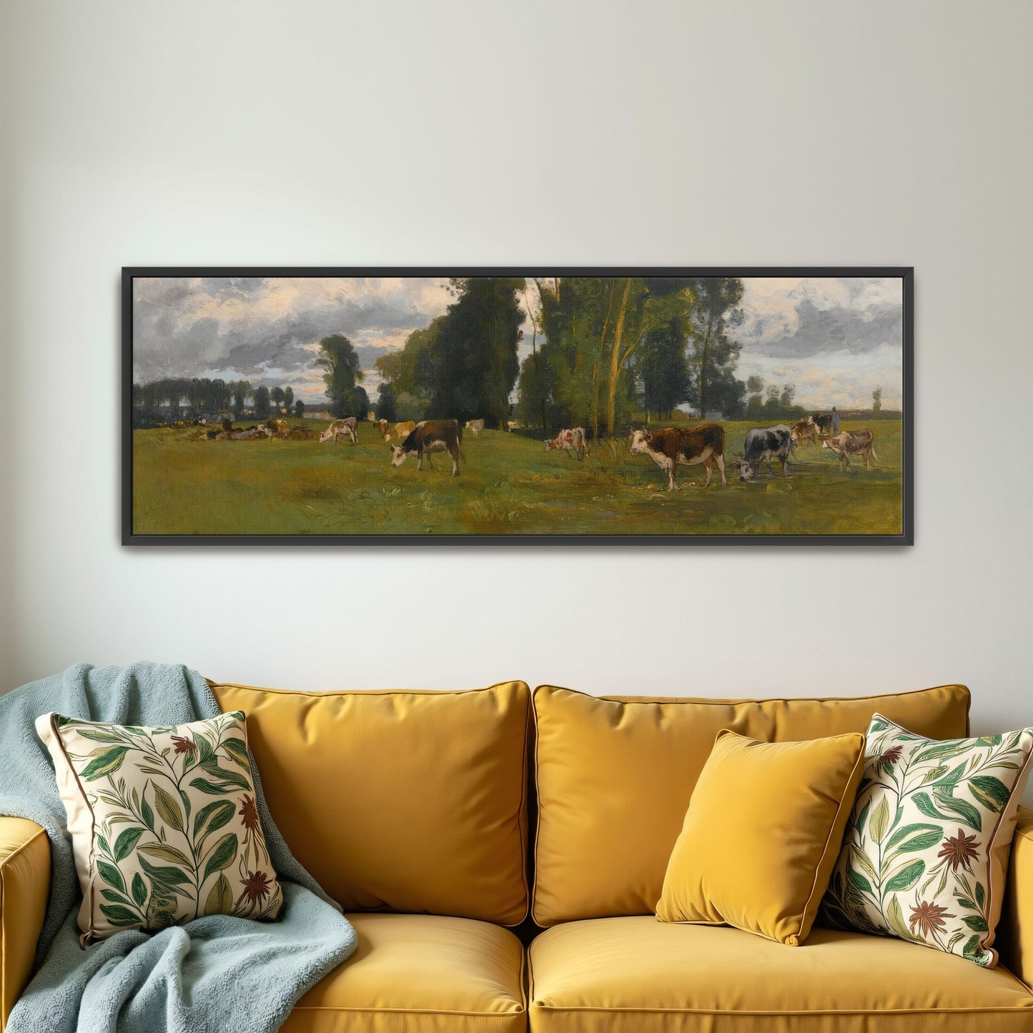 cows grazing in a field with trees by Eugen Jettel