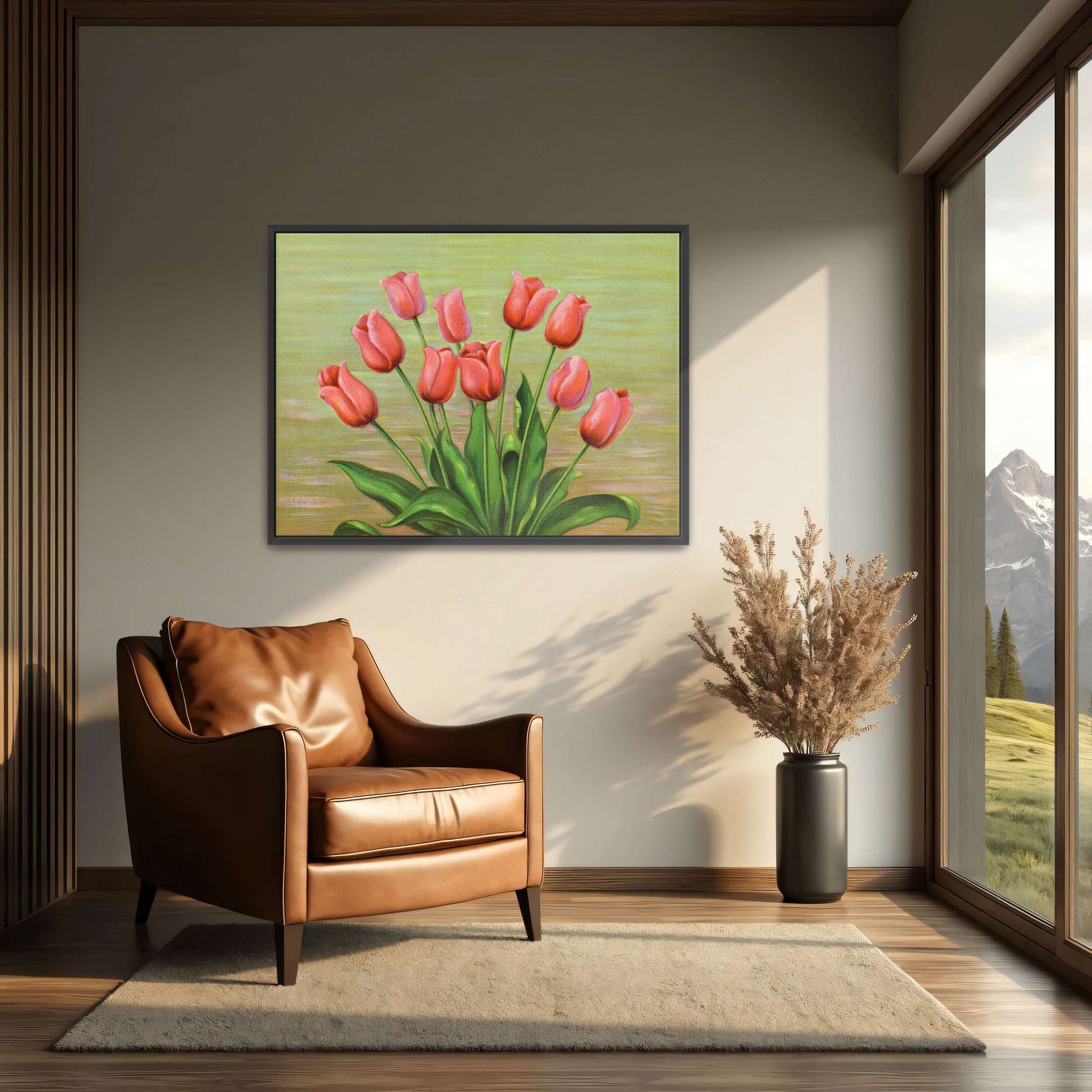 Red tulips in a vase by Lafayette F. Cargill