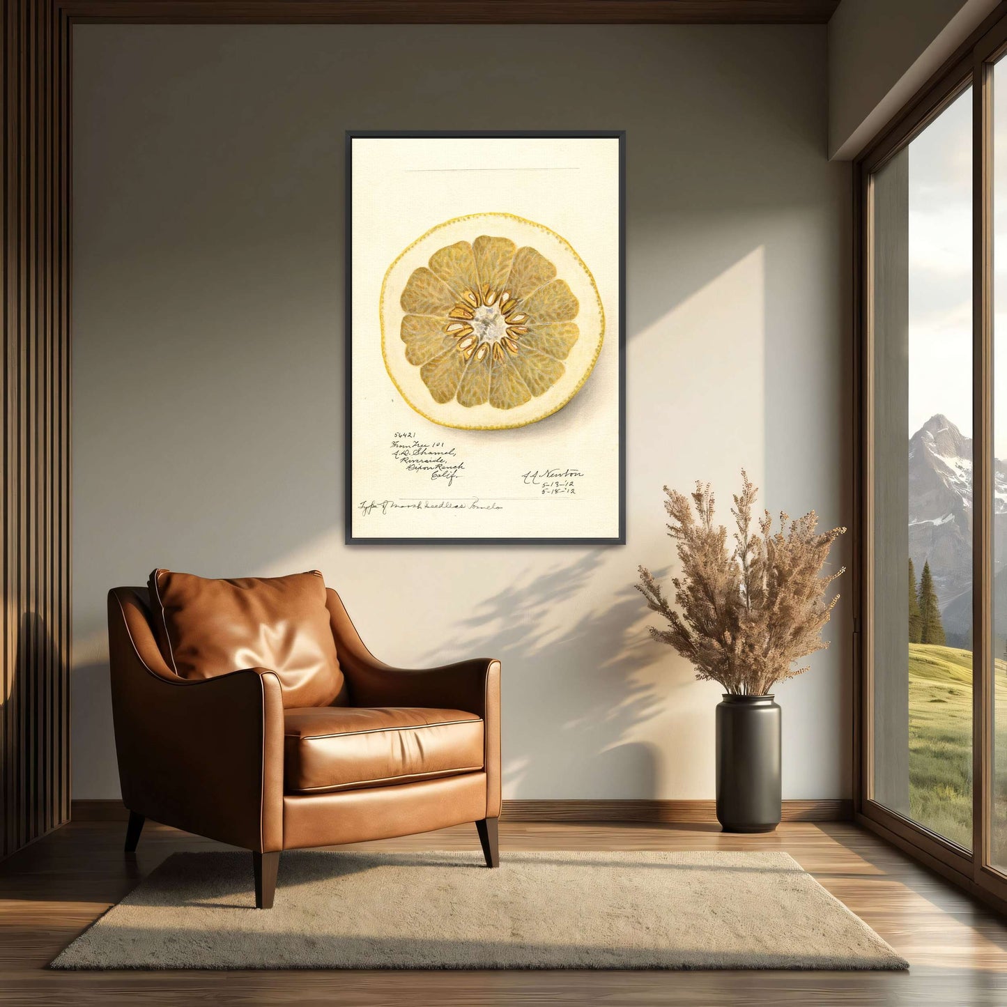 Watercolor of pomelo cross-section by Amanda Almira Newton