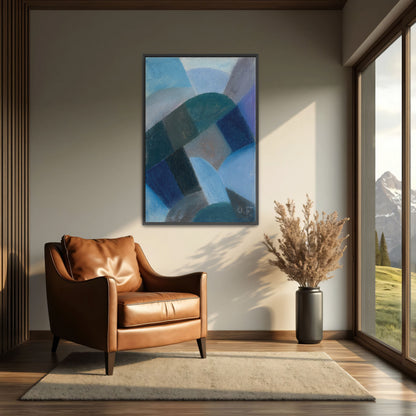 Abstract Geometric Composition In Shades Of Blue, Green, And Gray By Otto Freundlich