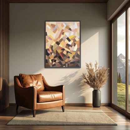 Abstract geometric painting with brown, yellow, and pink shapes by Otto Freundlich