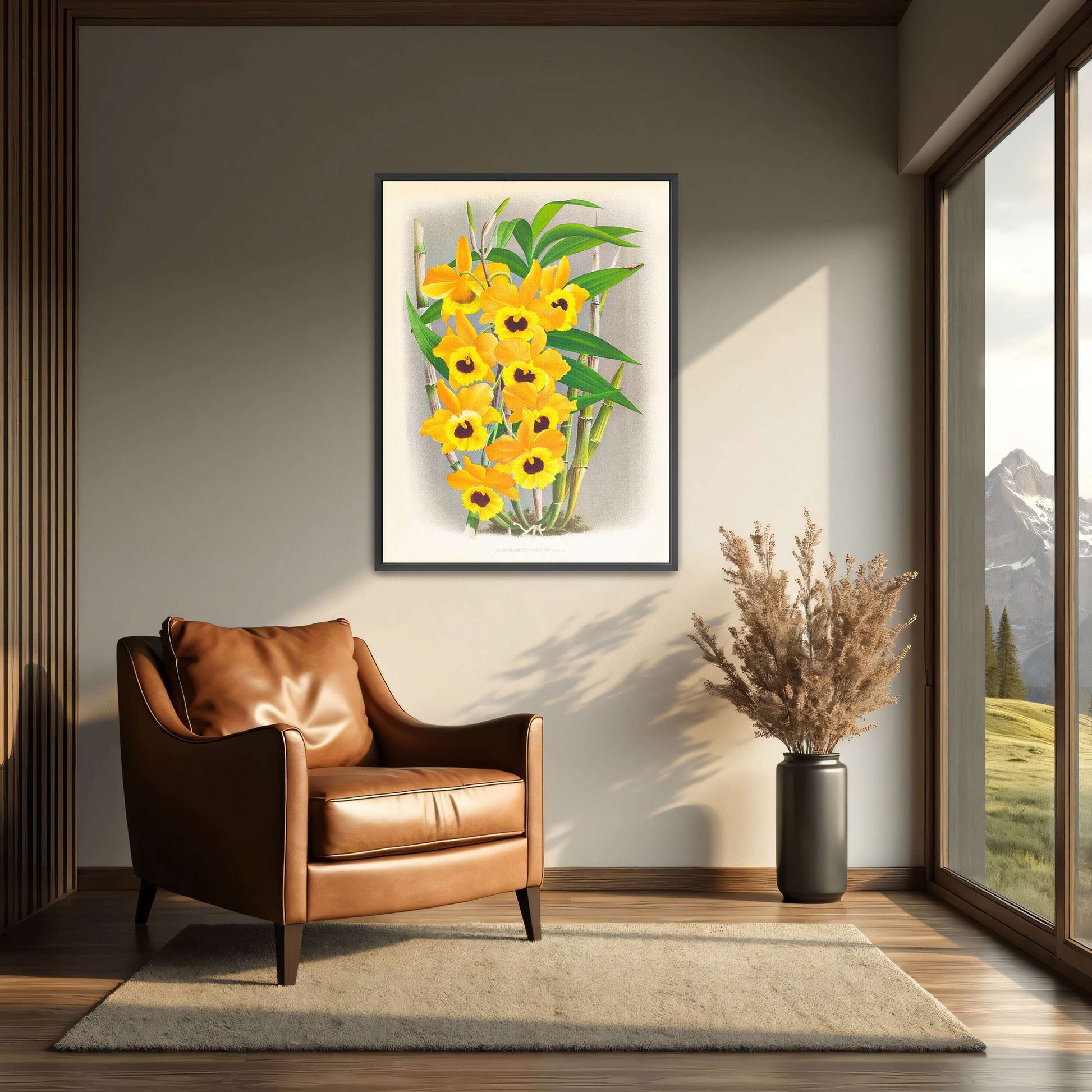 Yellow orchid botanical illustration by Jean Jules Linden