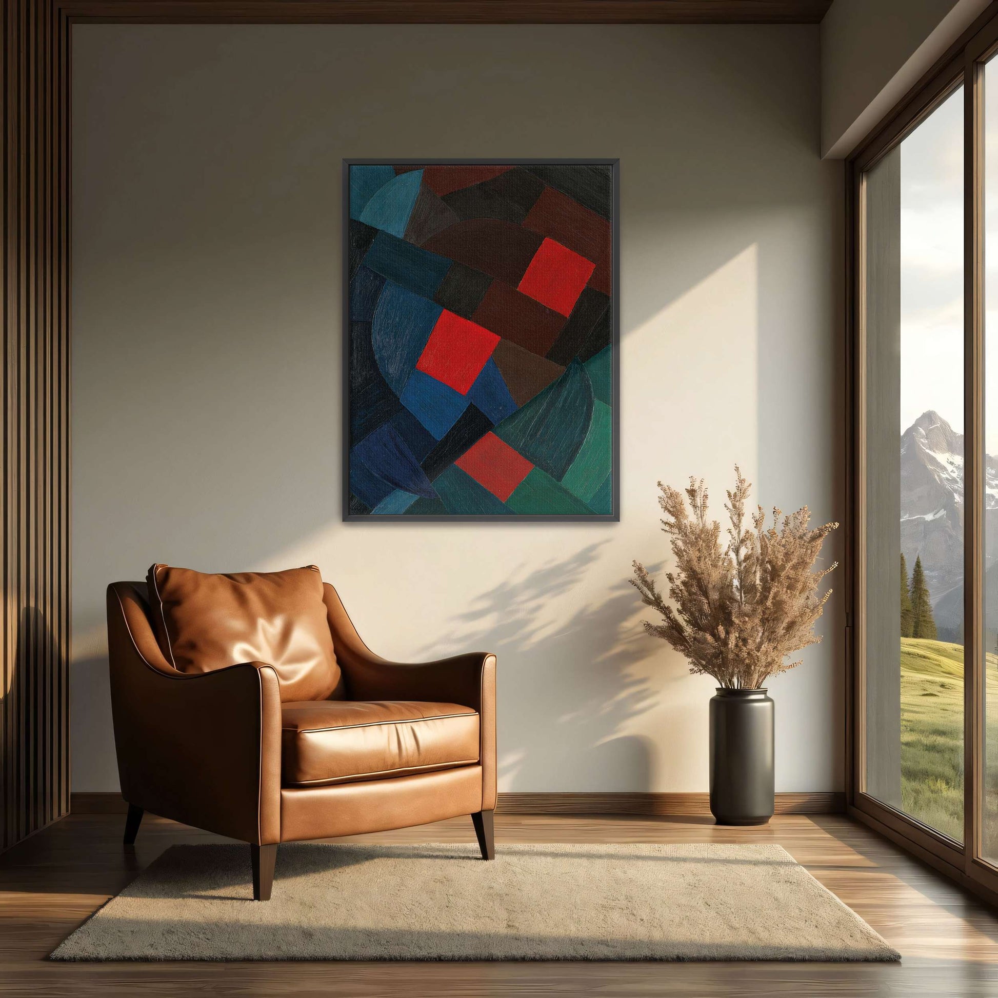 Abstract geometric painting with red squares by Otto Freundlich