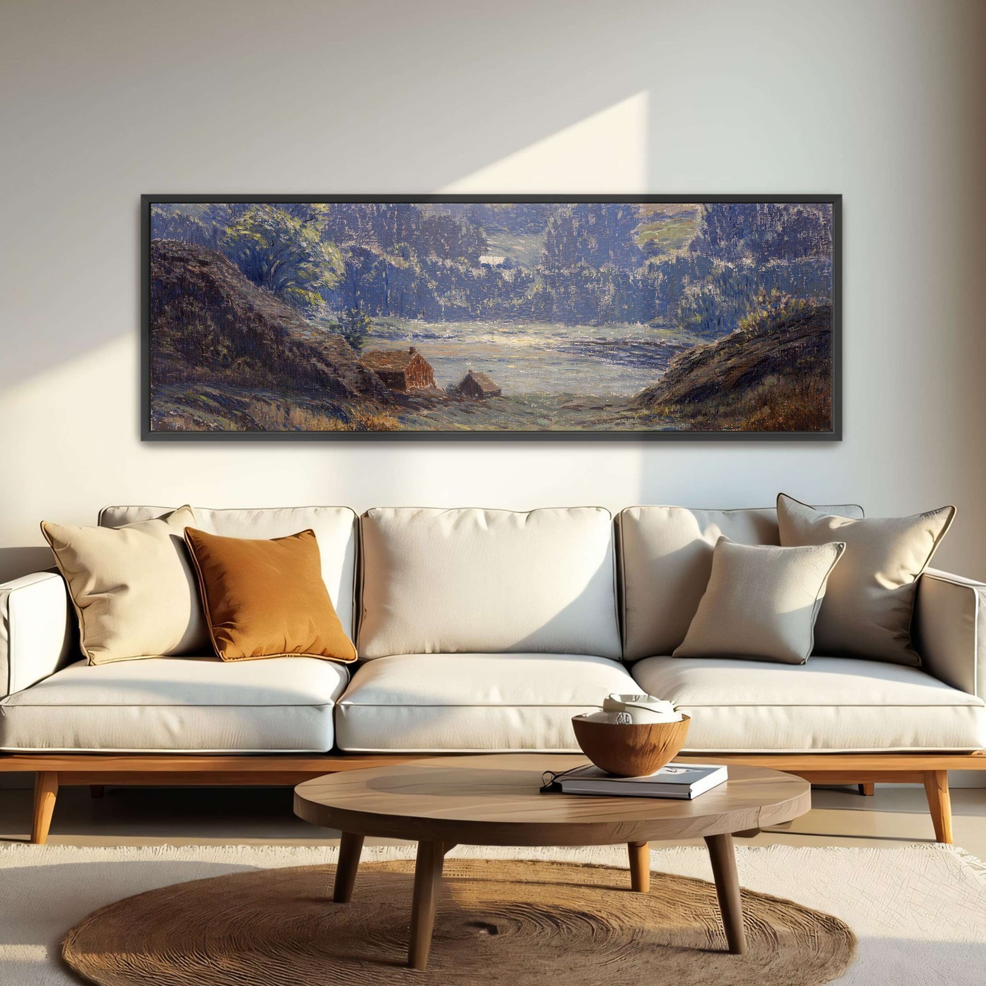 A landscape with a house in a valley by Leonard Ochtman
