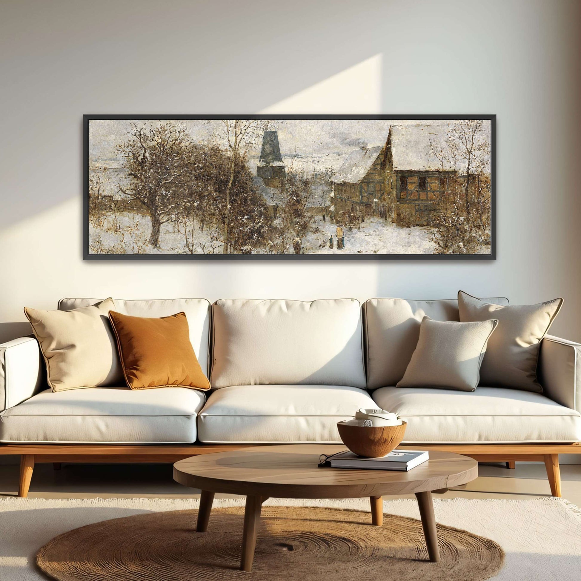 Snowy village scene with houses by Paul Baum