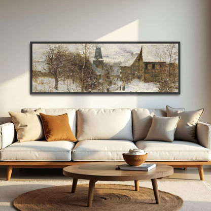 Snowy village scene with houses by Paul Baum