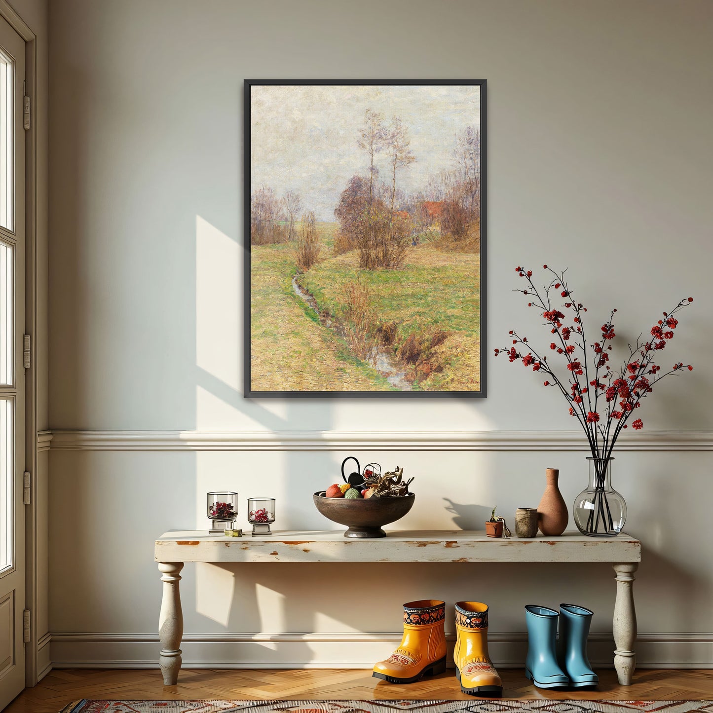 Stream Through Fields, Trees And Cloudy Sky By Paul Baum