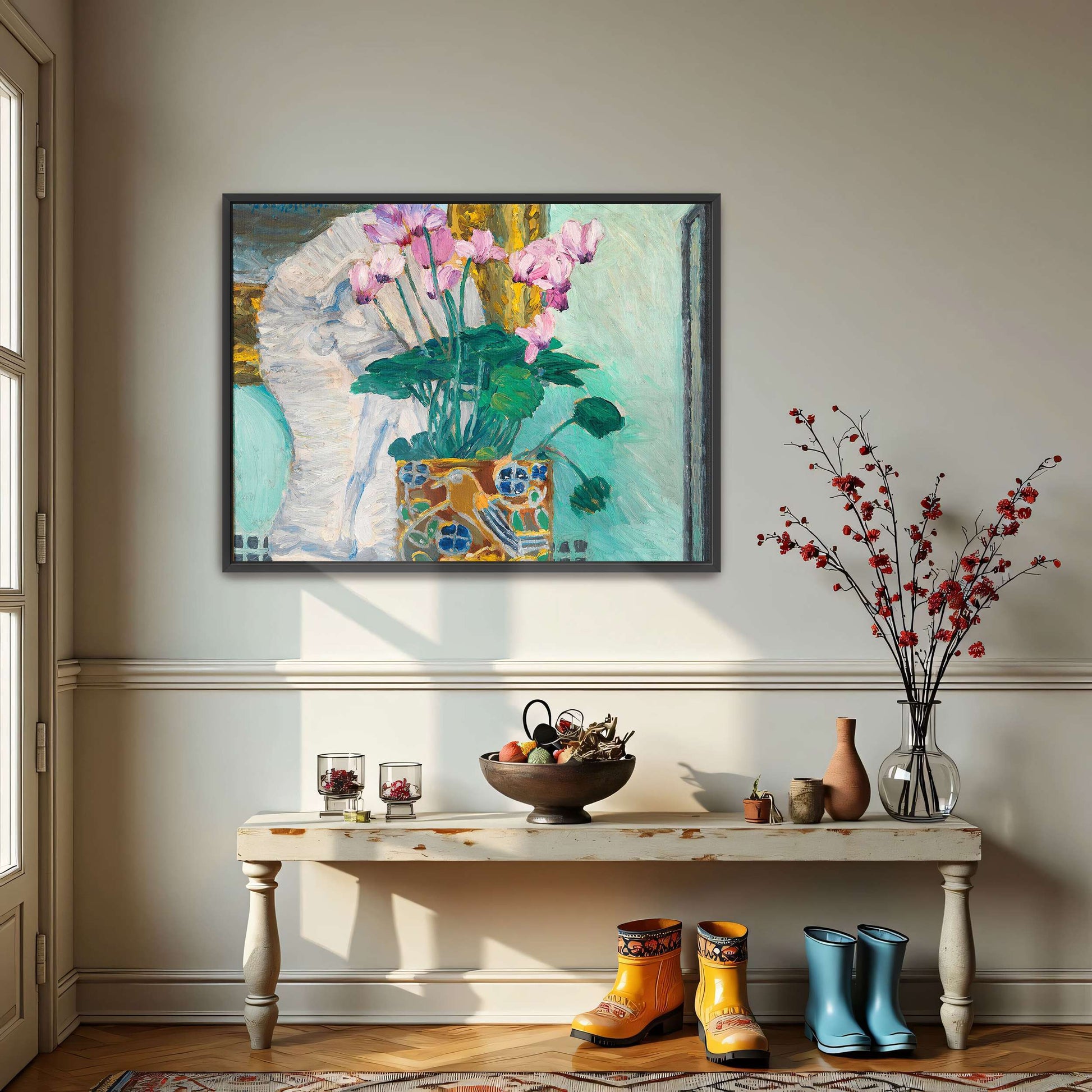 Pink cyclamen in decorative pot by Koloman Moser