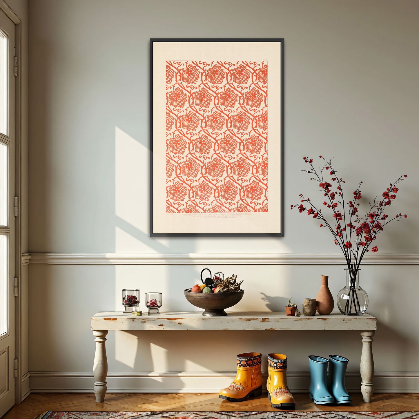 Orange Floral Pattern On White Background By Sydney Vacher