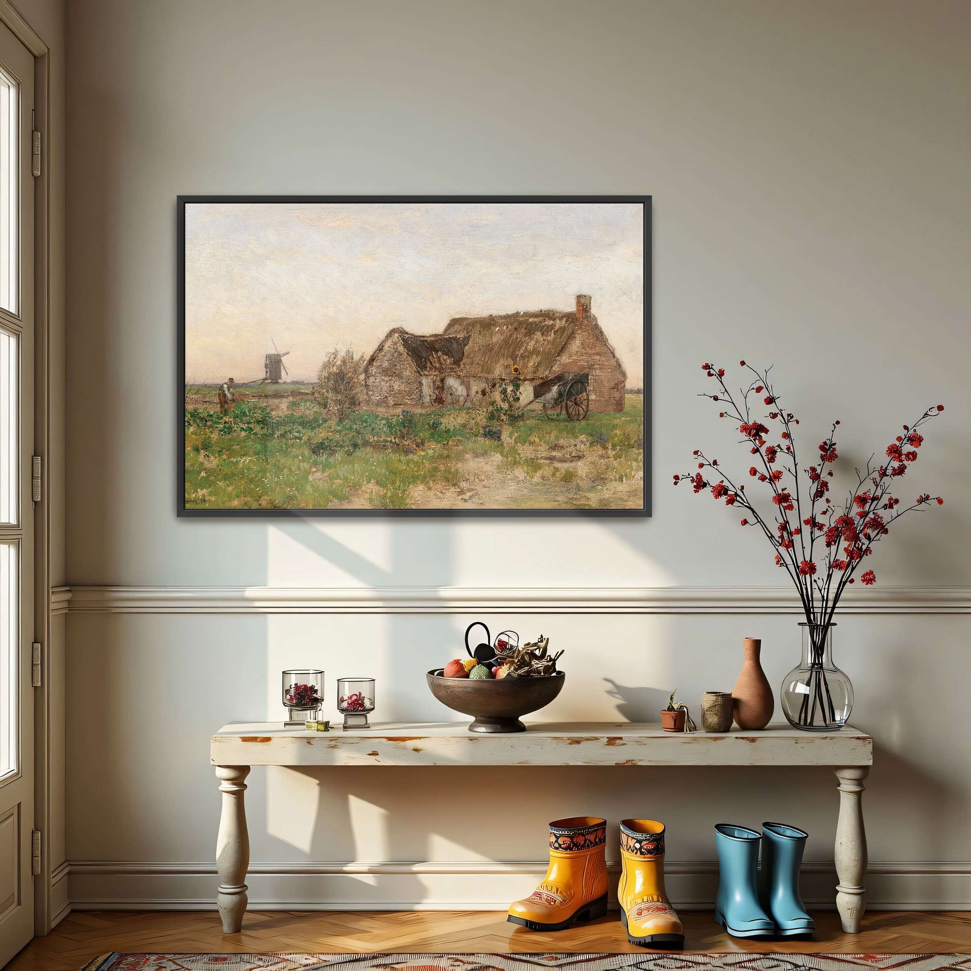 Rural scene with farmhouse, windmill by Eugen Jettel