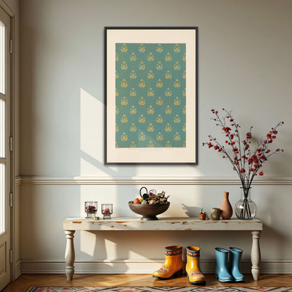 Repeating Pattern Of Fleur-De-Lis On Teal Background By Sydney Vacher