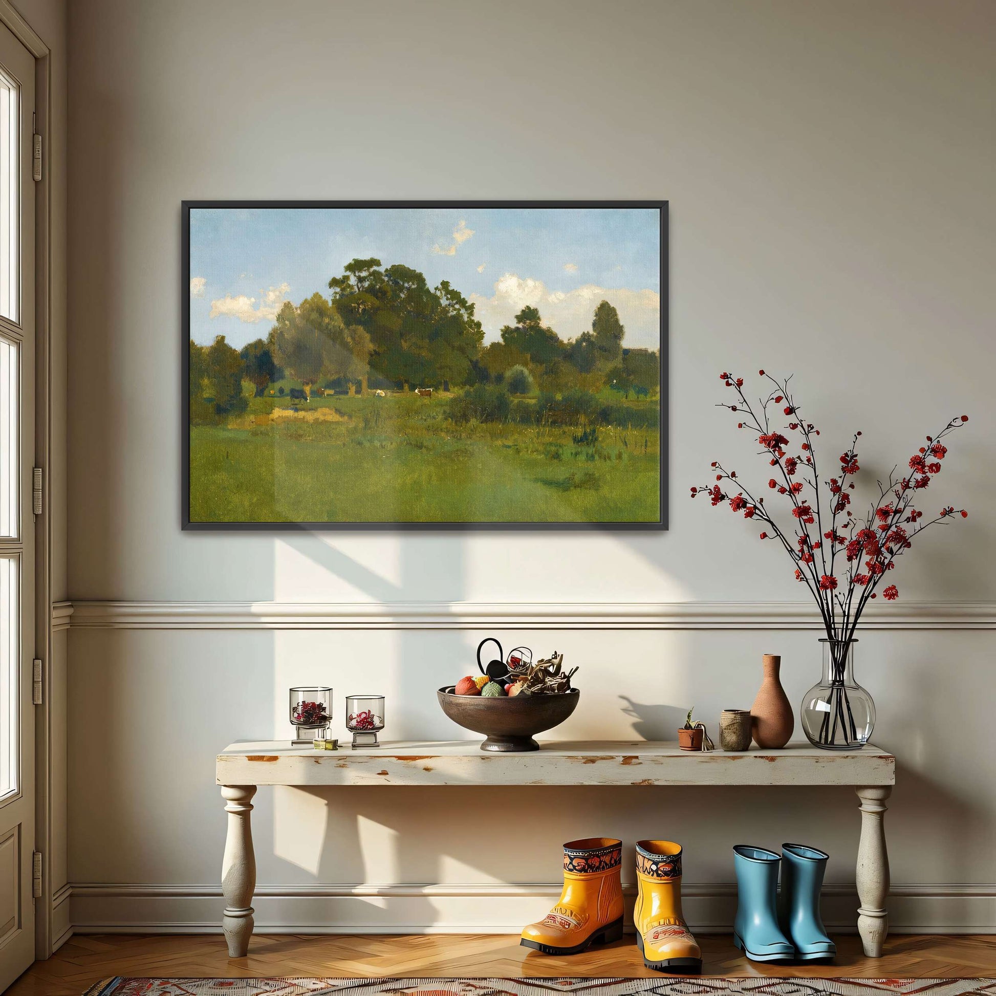 Pastoral Meadow With Cows Under Cloudy Sky By Eugen Jettel