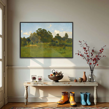 Pastoral Meadow With Cows Under Cloudy Sky By Eugen Jettel