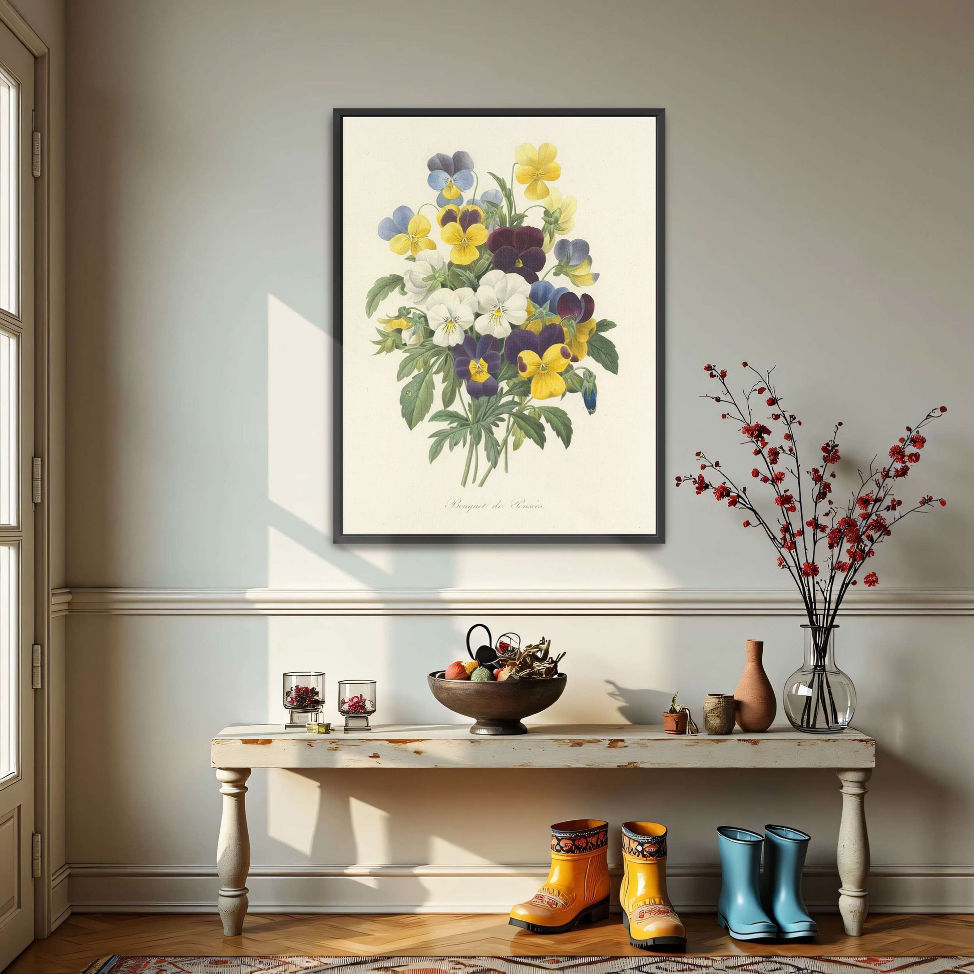Pansies bouquet illustration by Pierre Joseph Redouté