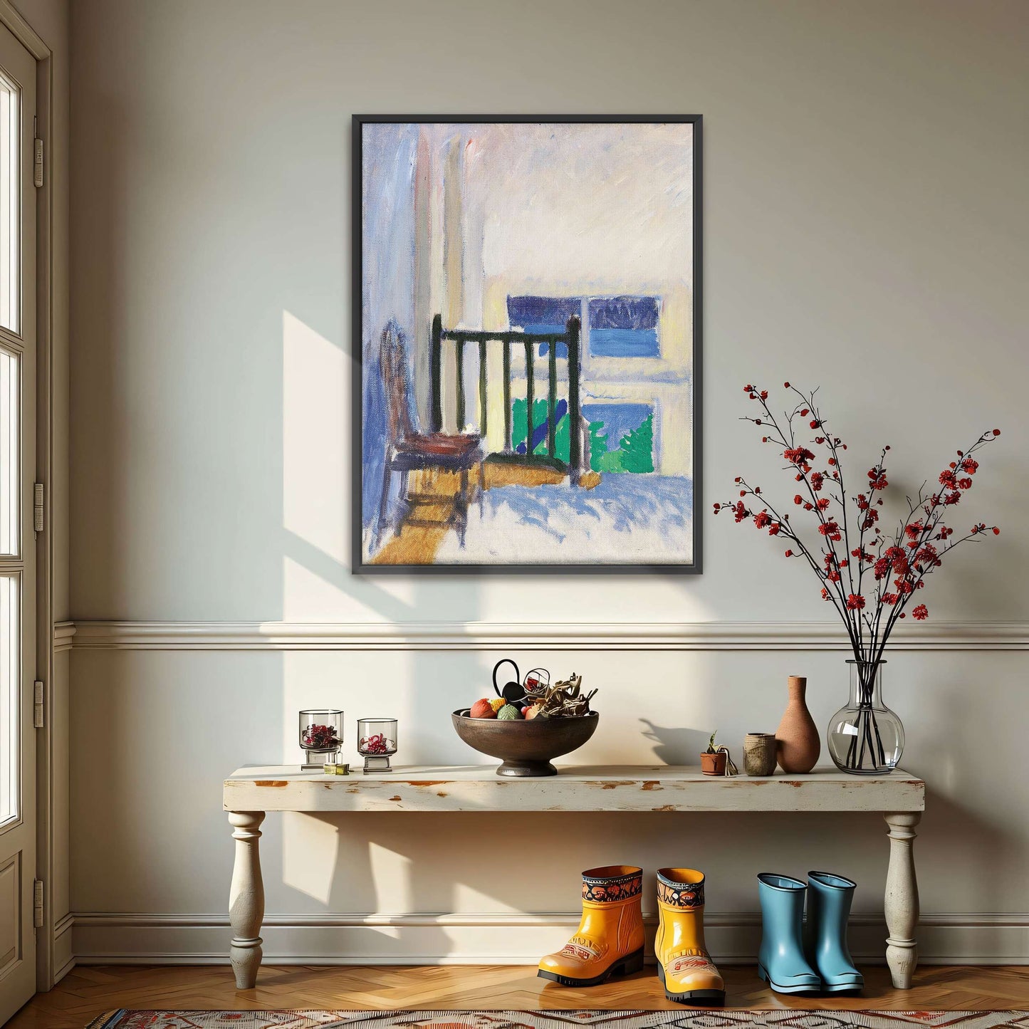 Interior scene with chair and stairs by Koloman Moser