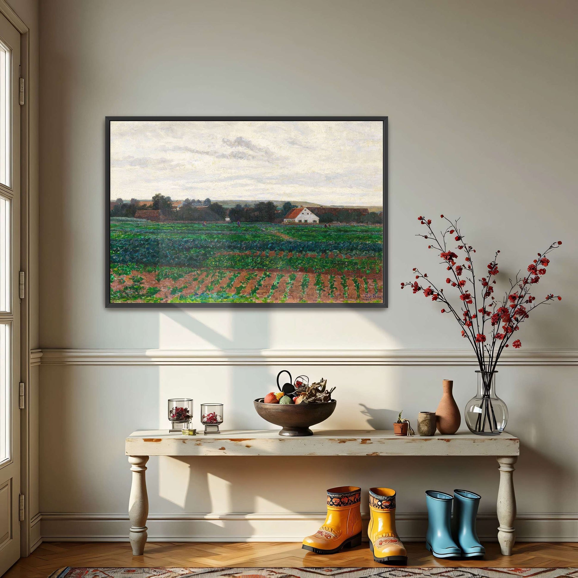 Farmhouse In A Field With Cloudy Sky By Paul Baum