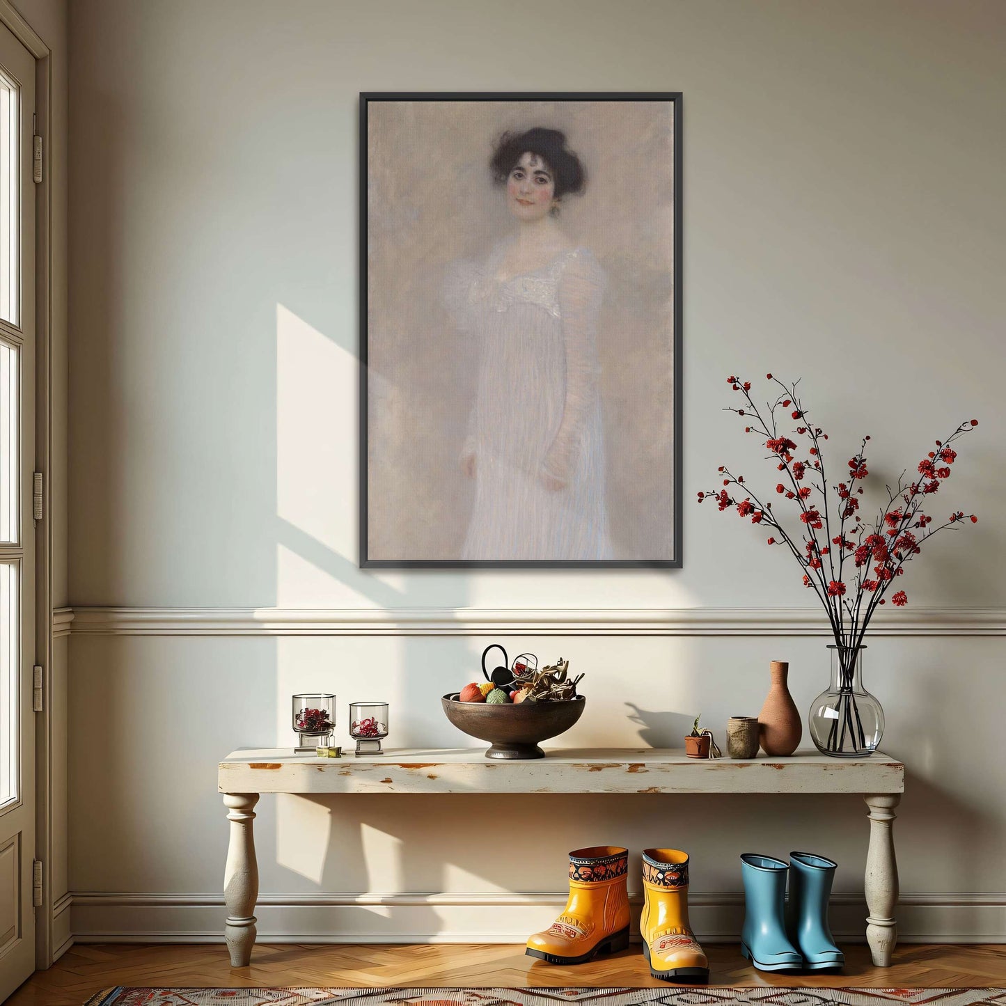 Woman in a white dress portrait by Gustav Klimt