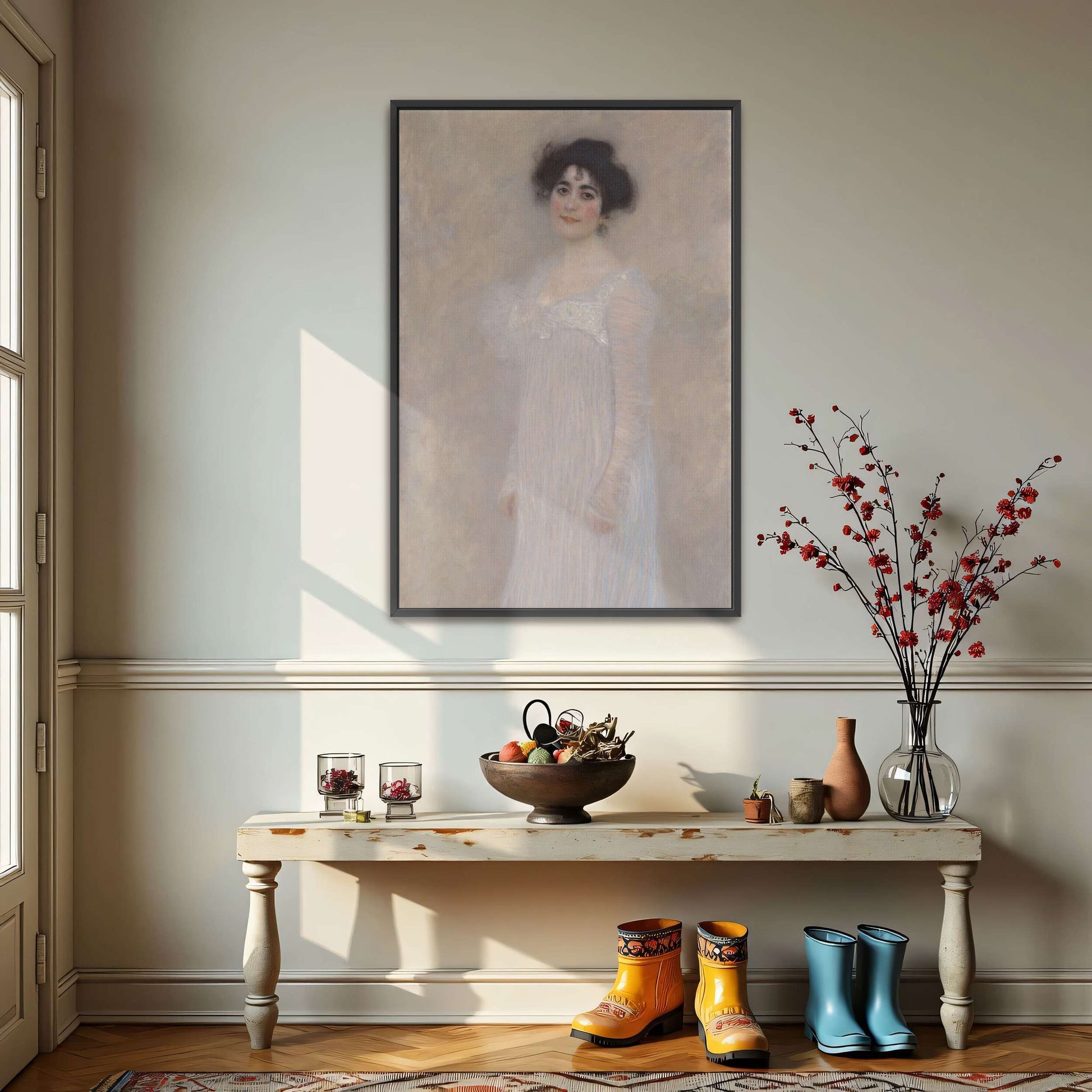 Woman in a white dress portrait by Gustav Klimt
