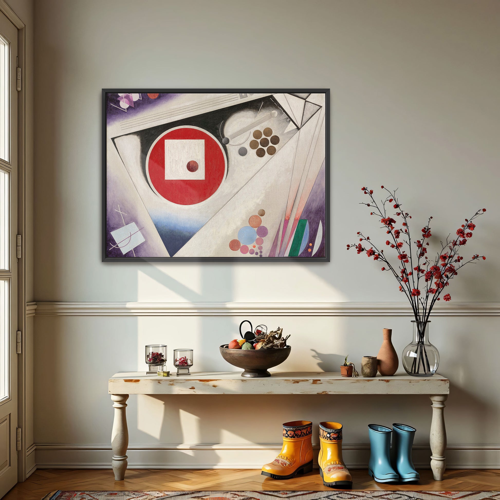 Abstract Geometric Composition With Red Circle And White Square By Rudolf Bauer