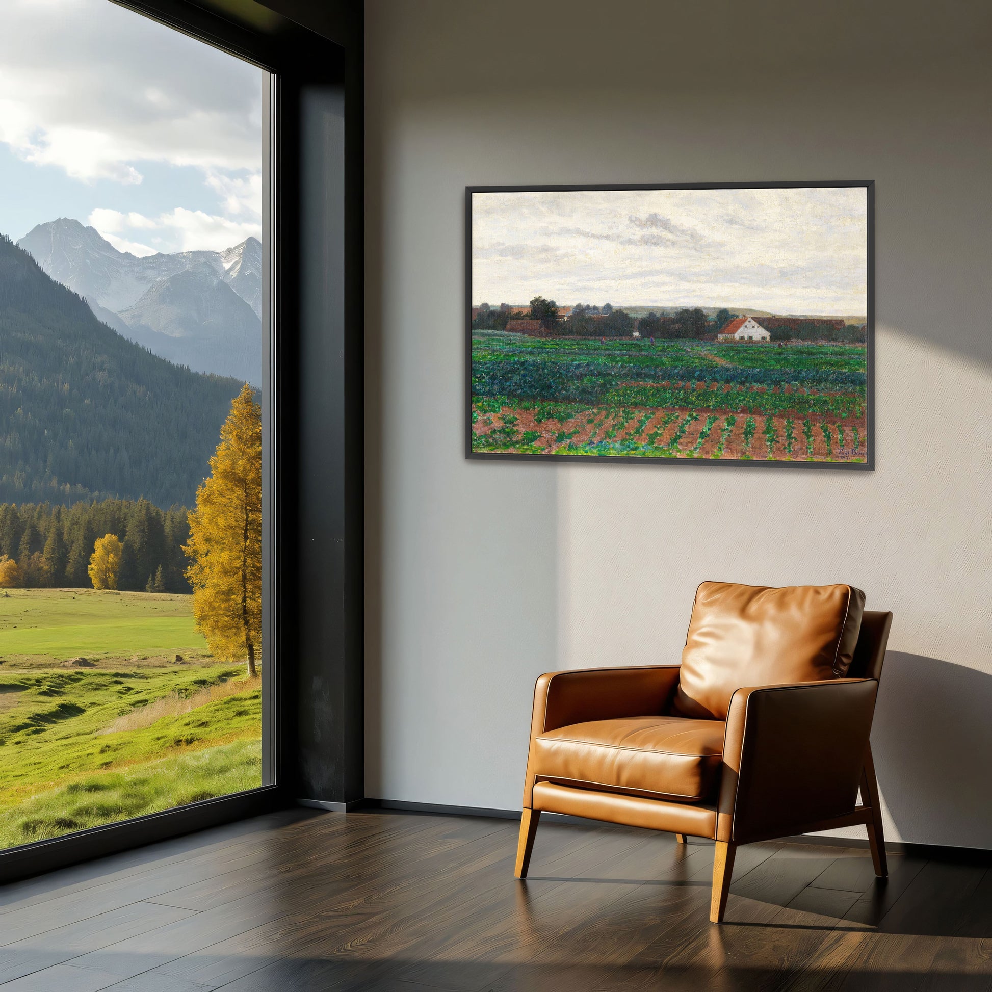 Farmhouse In A Field With Cloudy Sky By Paul Baum