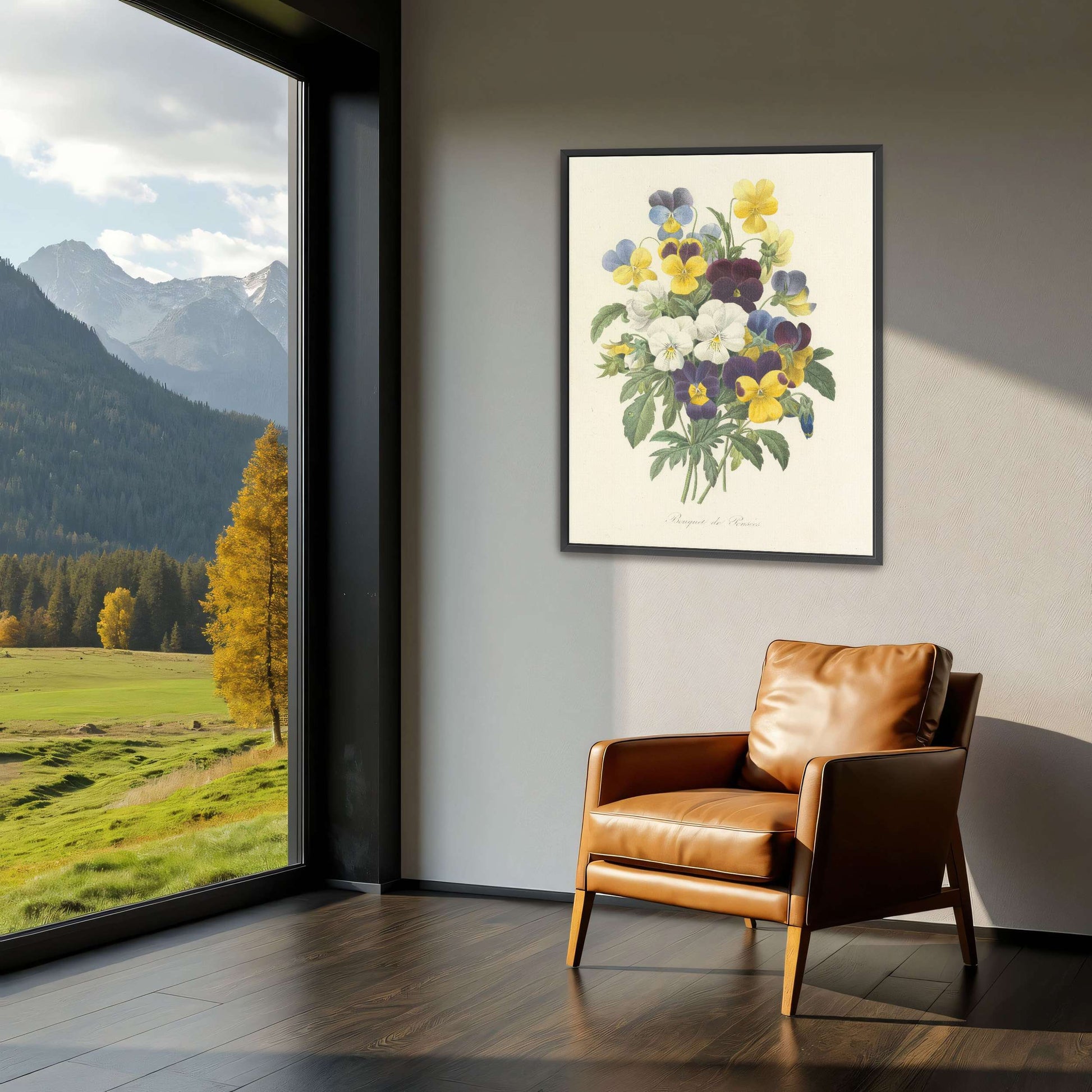 Pansies bouquet illustration by Pierre Joseph Redouté