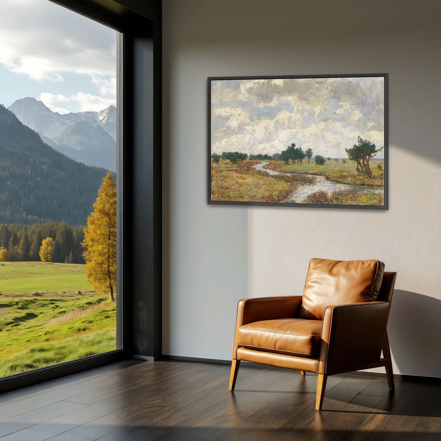 Cloudy Sky Over River And Meadow By Paul Baum