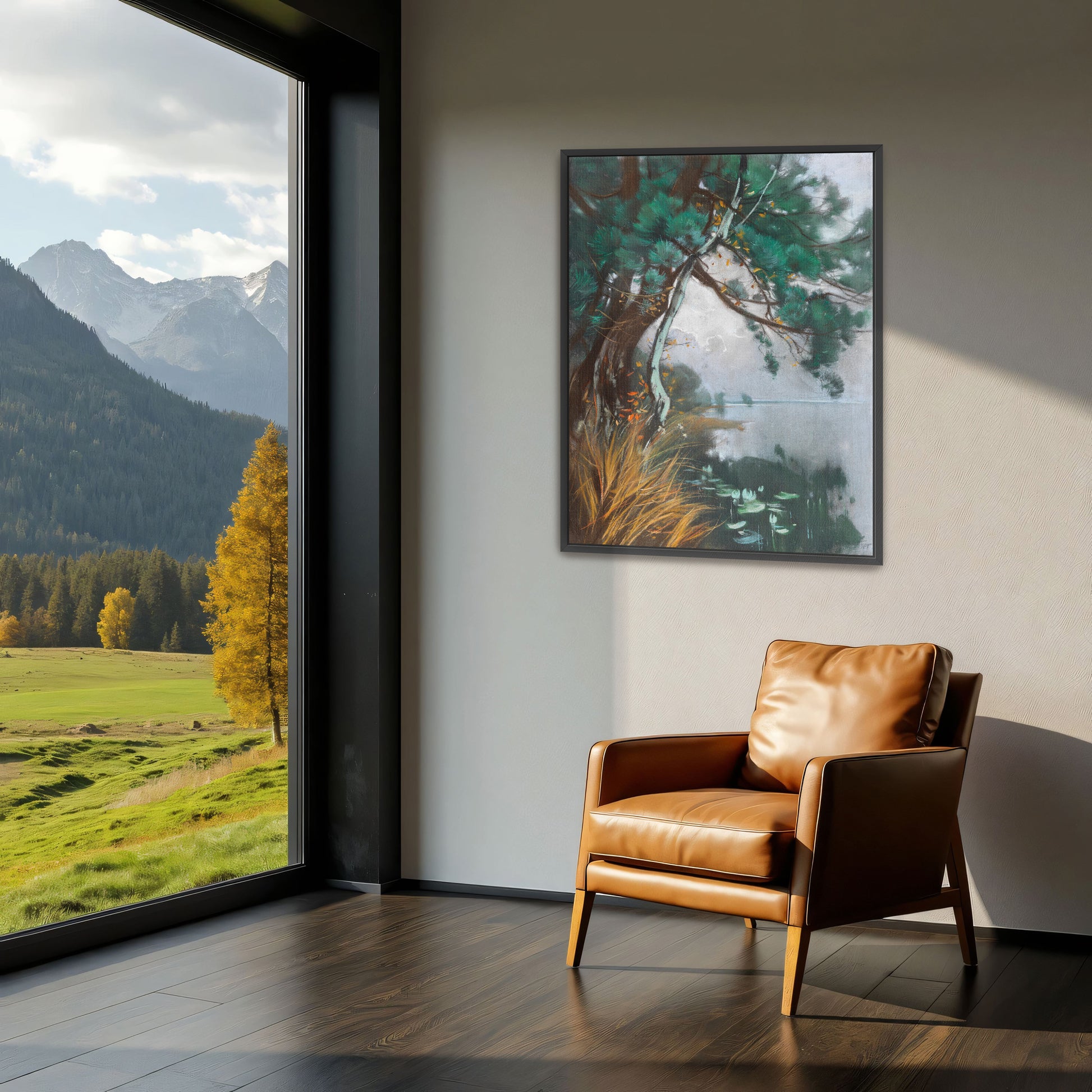 Pine Tree Overlooking Water With Lily Pads By Karl Hagemeister