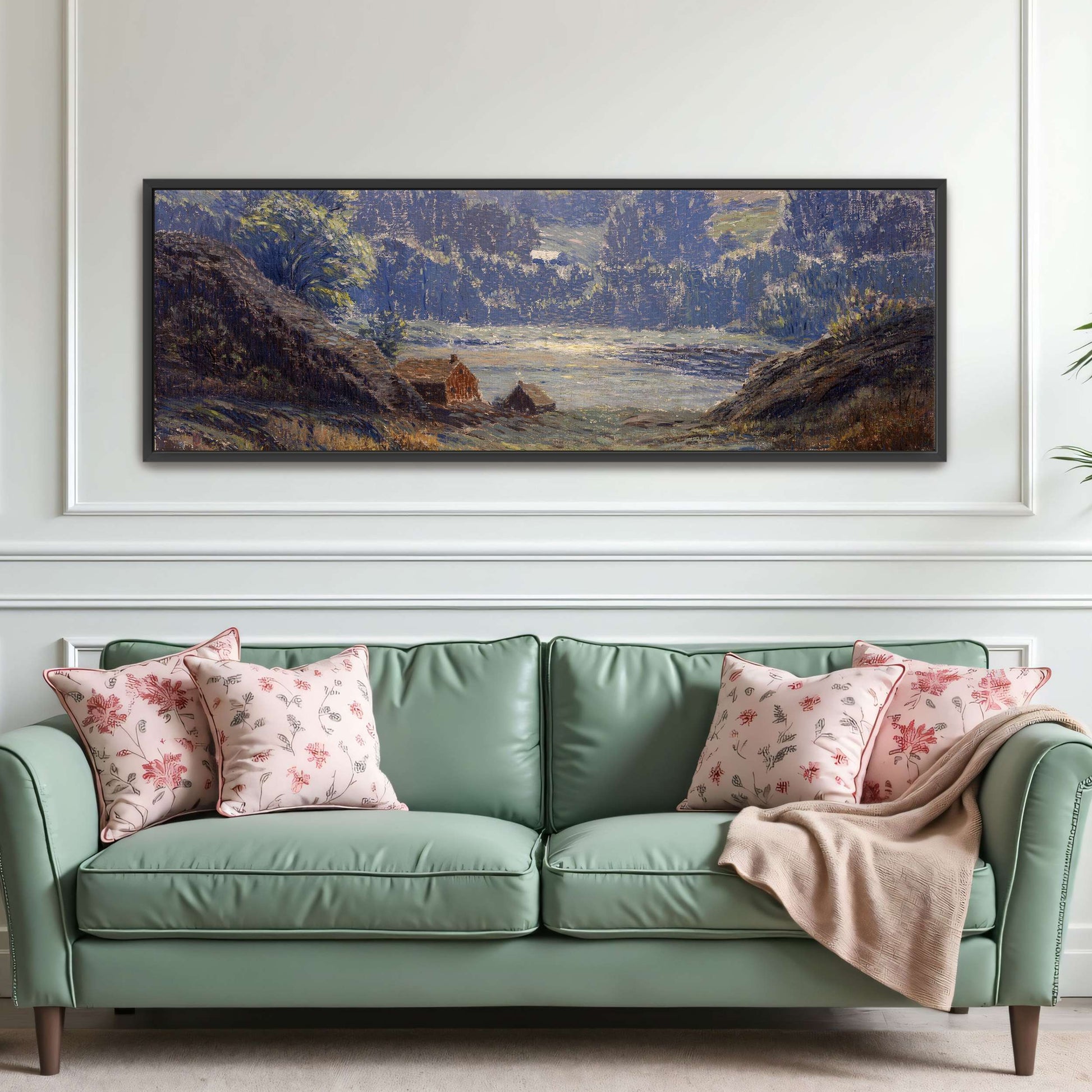 A landscape with a house in a valley by Leonard Ochtman