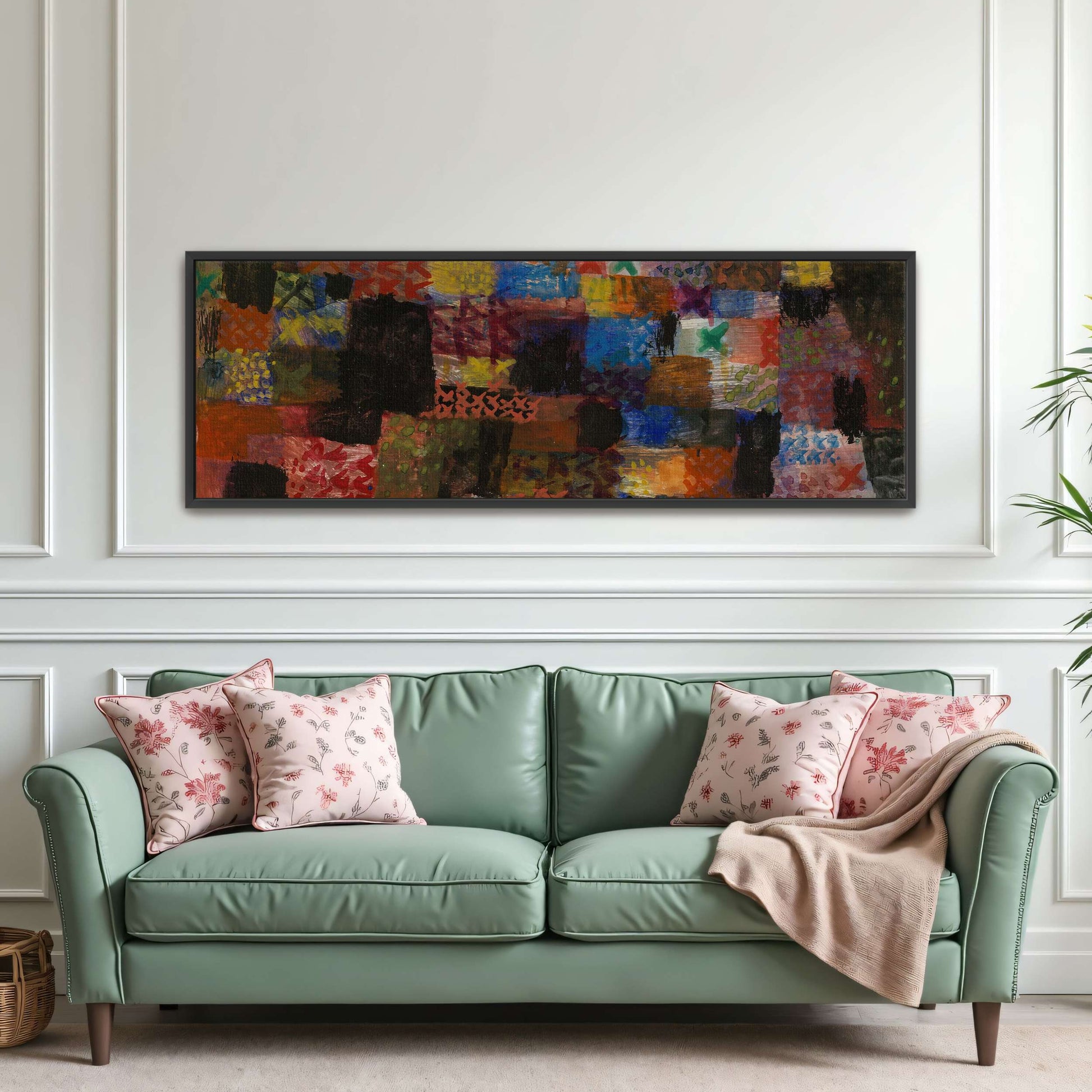 abstract painting with geometric shapes and vibrant hues by Paul Klee