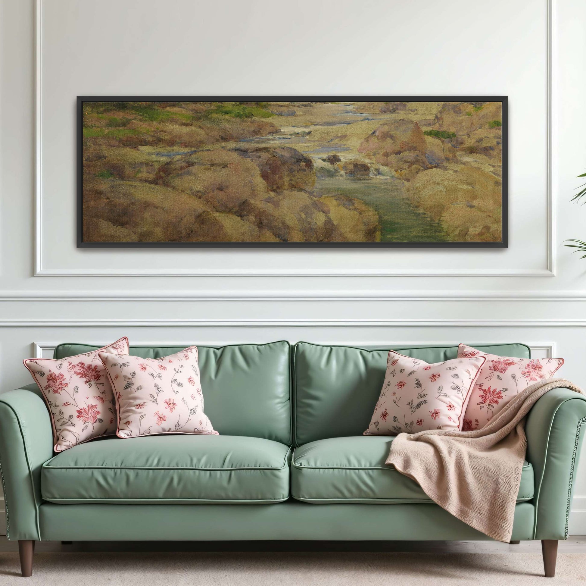 Rocky riverbed with trees and clouds by William Henry Holmes