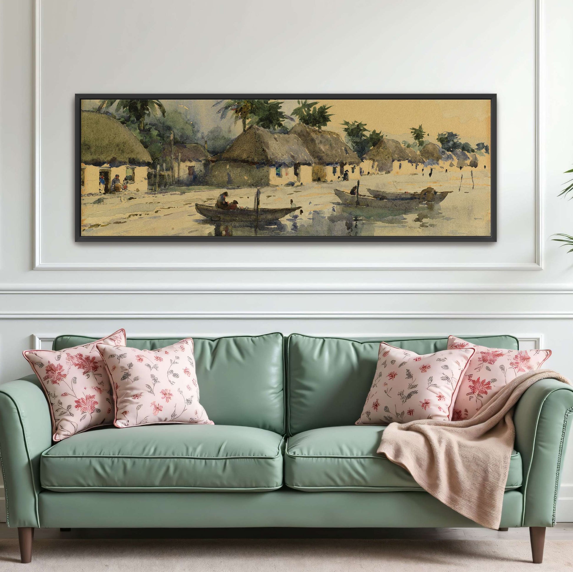 A watercolor painting of a village on the coast by William Henry Holmes