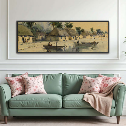 A watercolor painting of a village on the coast by William Henry Holmes