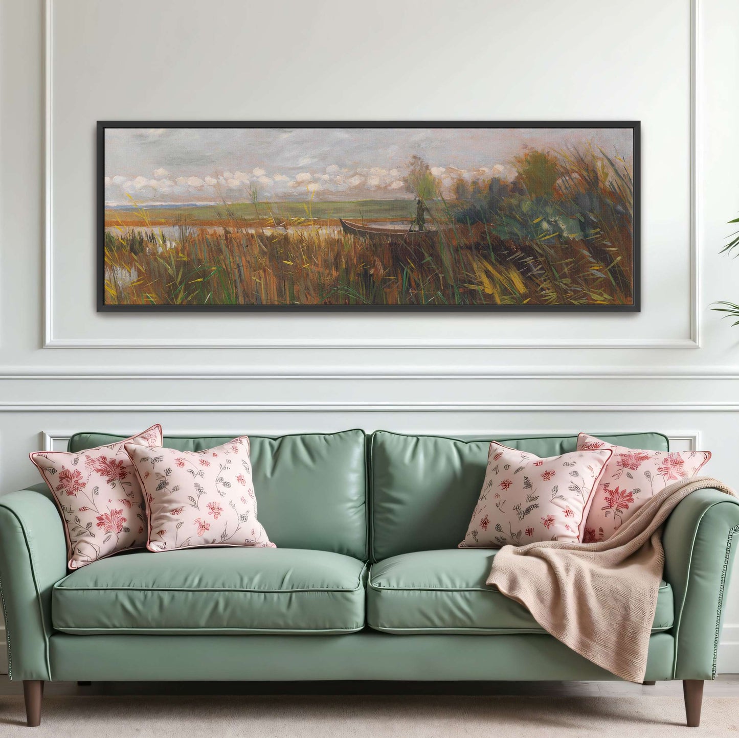 A boat in a marsh with reeds by Karl Hagemeister