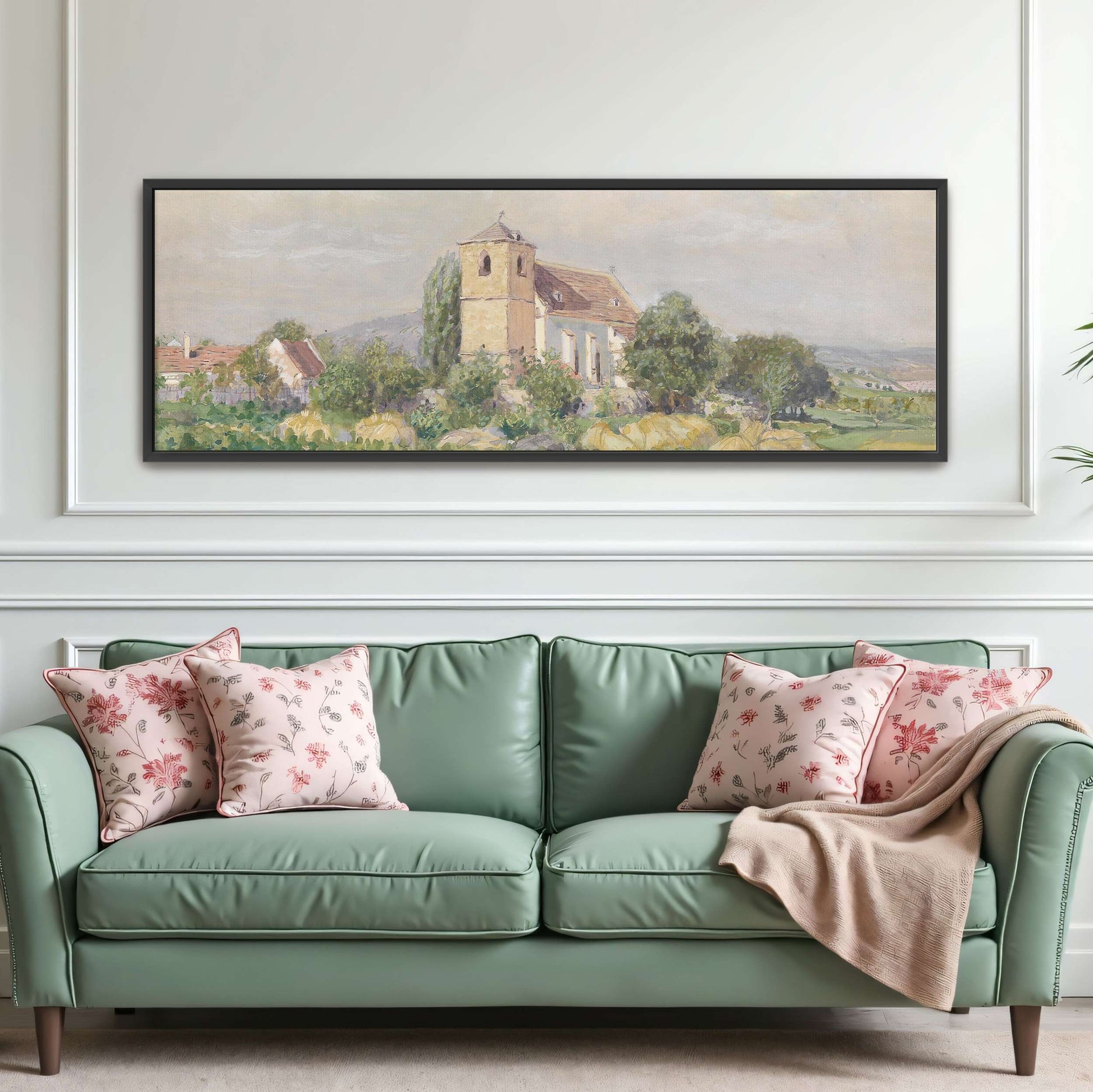 Church and cows in a field by Eugen Jettel