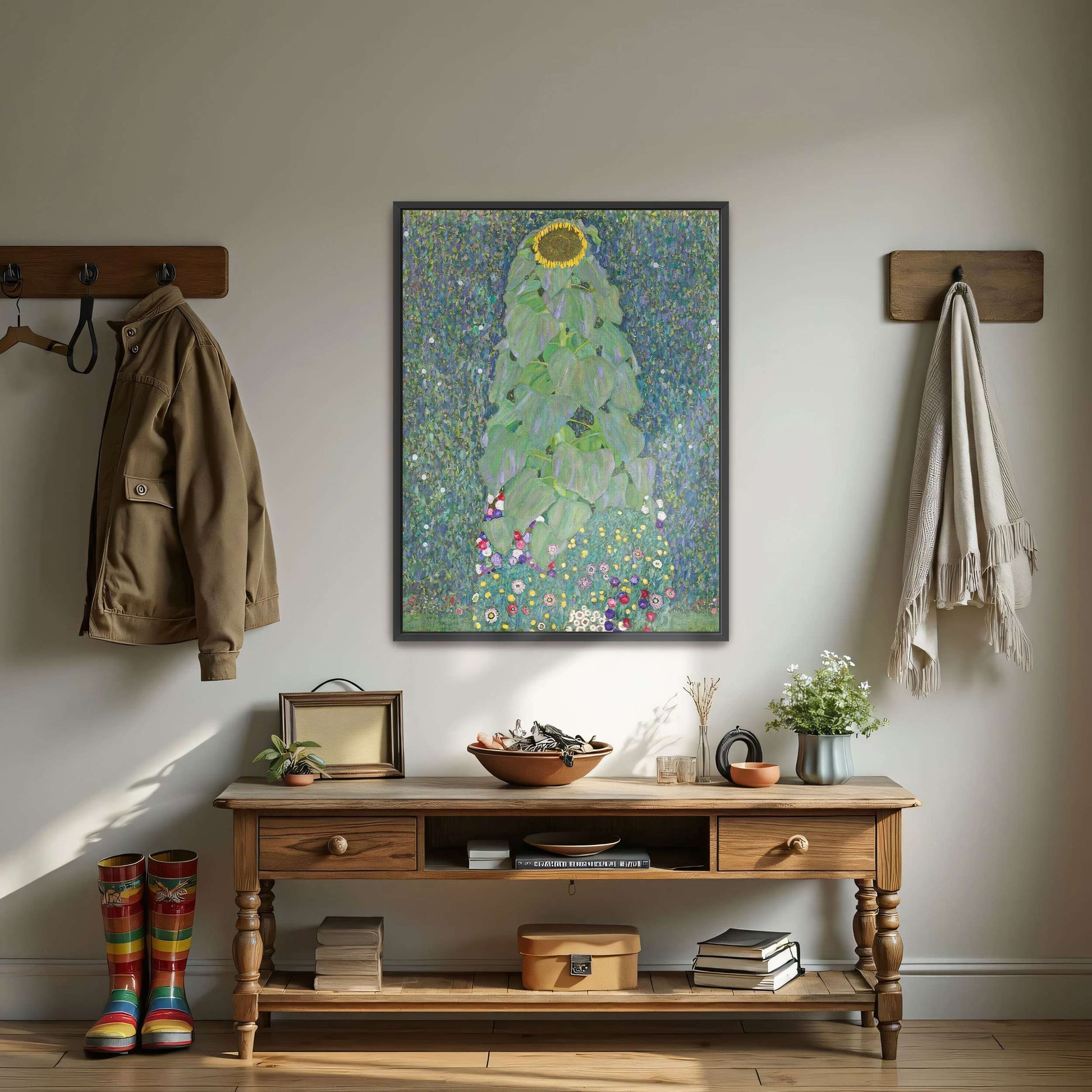 A single sunflower in a field of flowers by Gustav Klimt