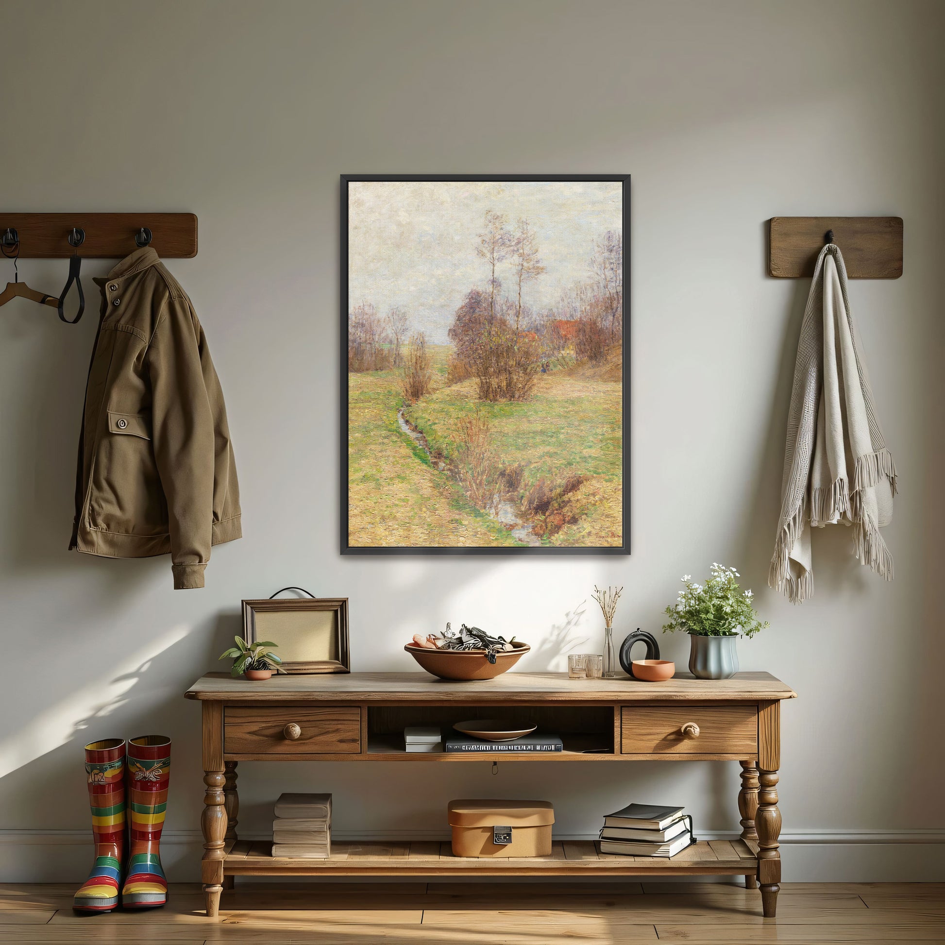 Stream Through Fields, Trees And Cloudy Sky By Paul Baum